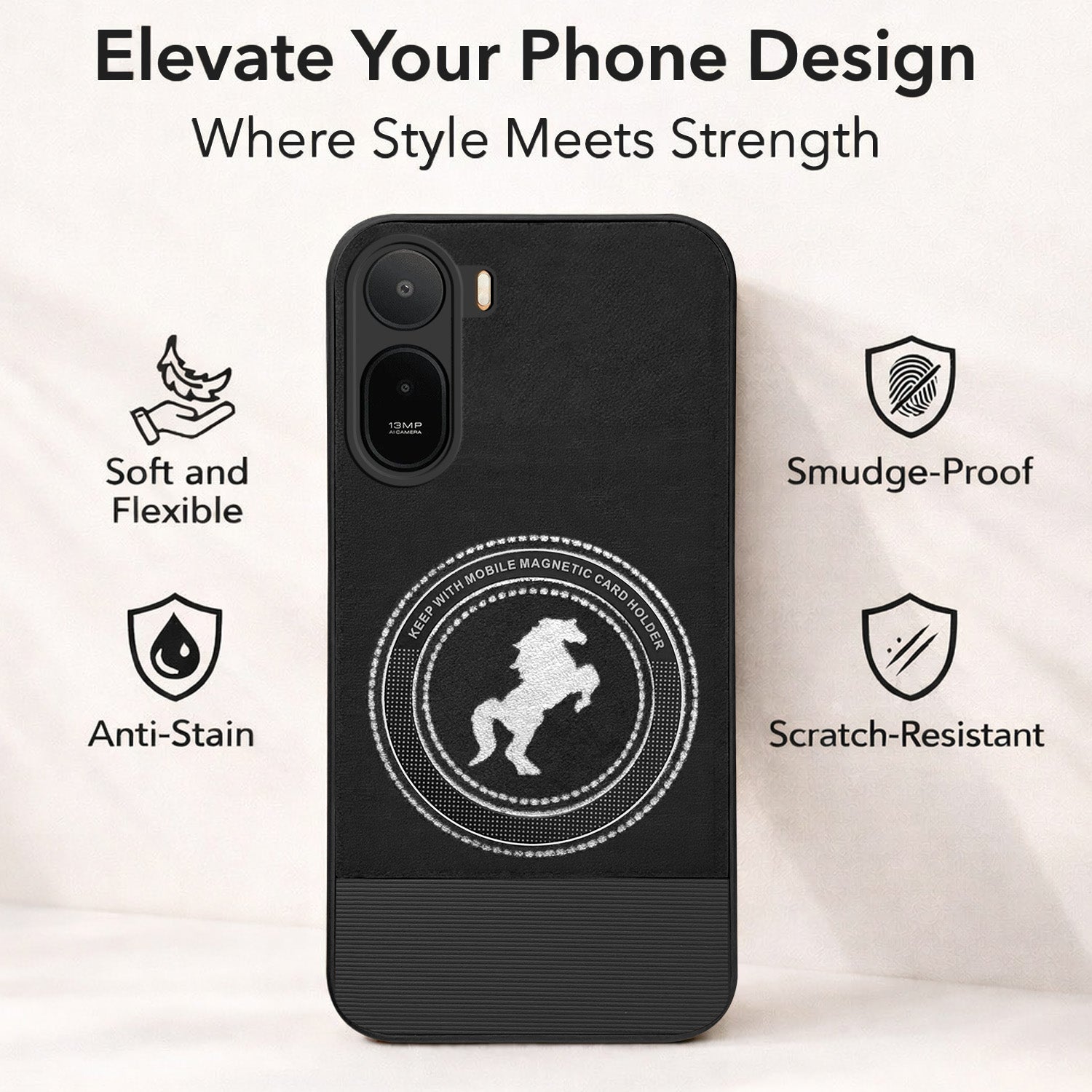 For Redmi A7 Pro (4G|5G)  Back Cover Case PU Leather Finish (Professional Minimalist Texture | MagSafe Compatile | Camera Protection | Sleek Sober Formal)