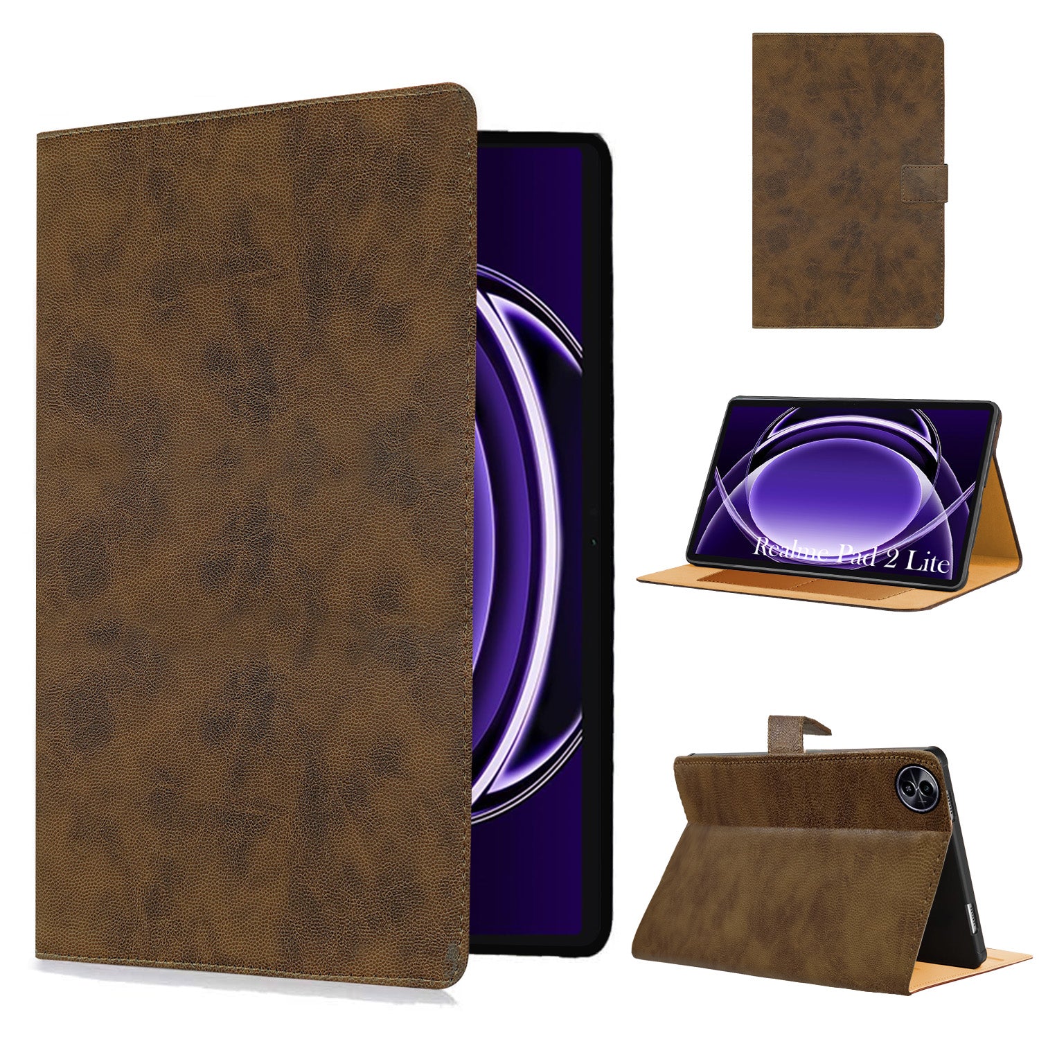 For Realme Pad 2 Lite 10.95 Inch RMP2402 Flip Cover Folio Cover (PU Leather | Multi-Angle Smart Stand | Card Storage Slots | Silicone Back Pouch)