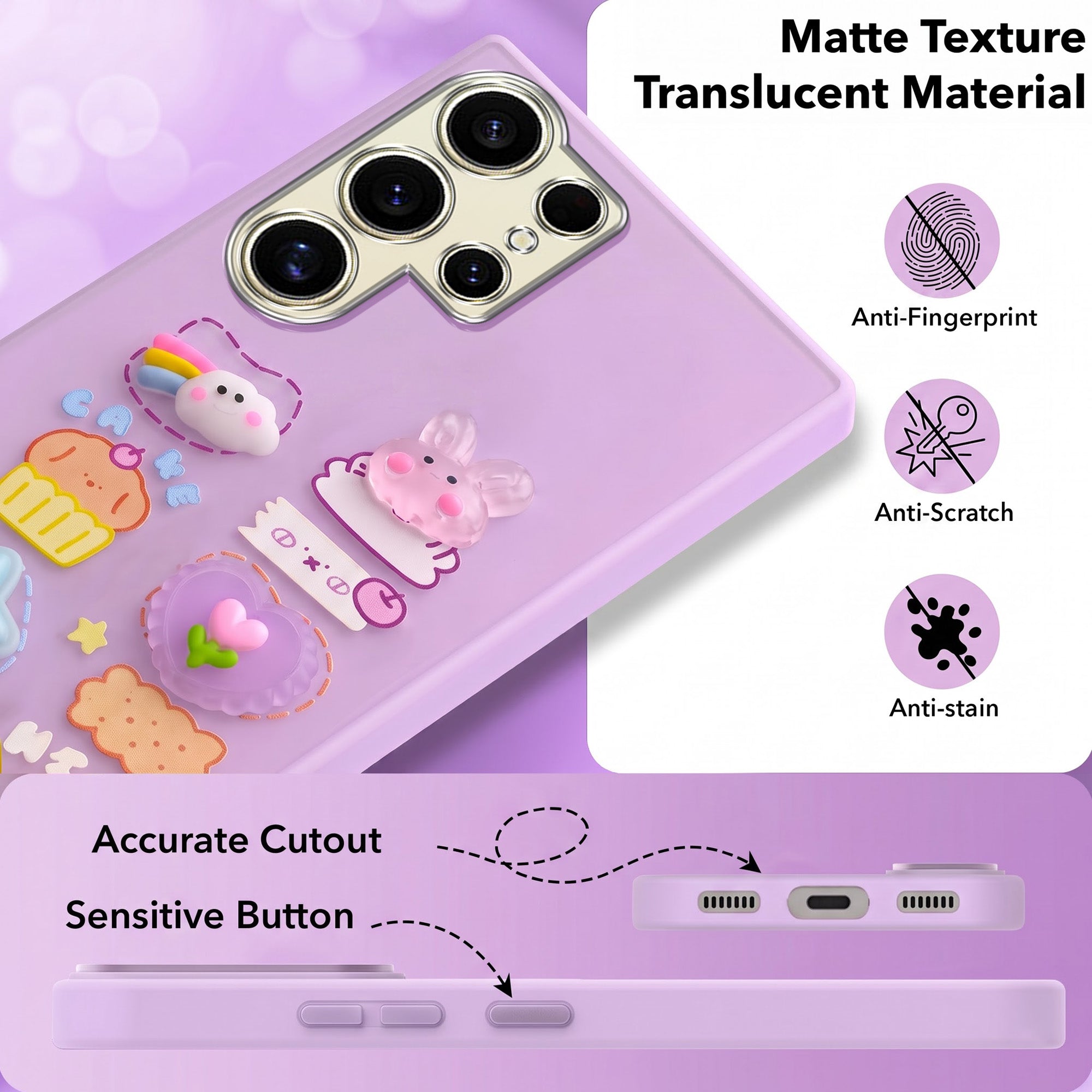 For Samsung Galaxy S24 Ultra Back Cover Case (3D Cute Cartoons | Hard Back Side Soft | Matte Premium Finish | HD Printing)