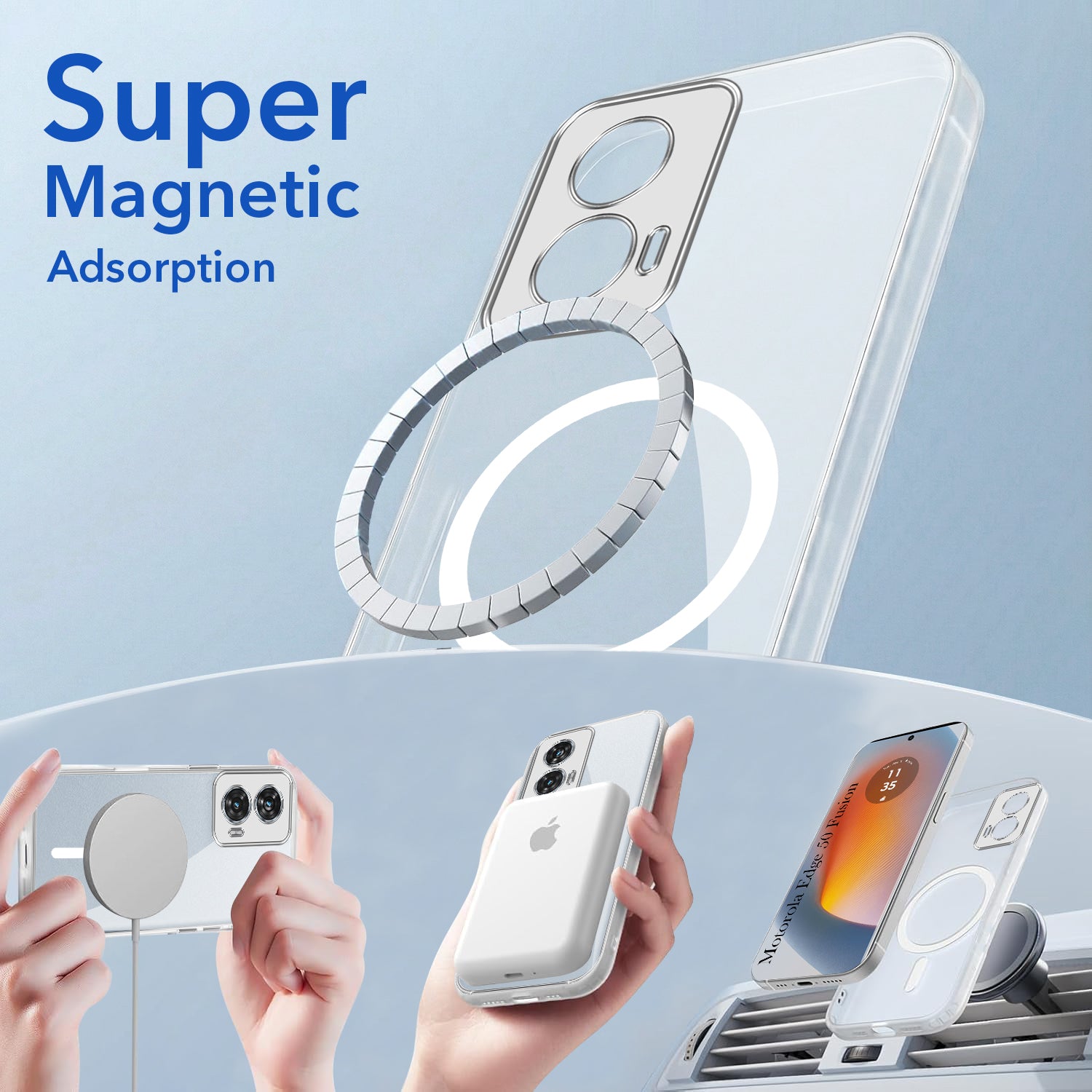 For Motorola Moto Edge 50 Fusion Back Cover Case Lifetime Anti-Yellow MagSafe Compatible Clear (Sleek Hard Crystal | Shockproof and Camera Protection)