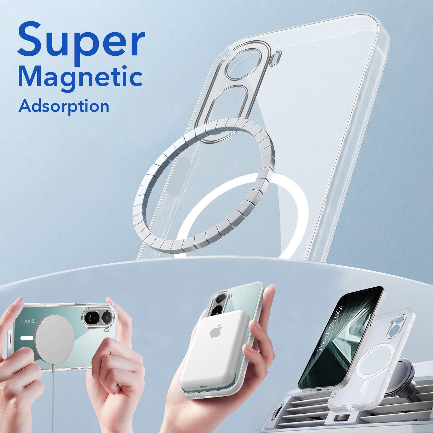 For Poco C85x 5G Back Cover Case Lifetime Anti-Yellow MagSafe Compatible Clear (Sleek Hard Crystal | Shockproof and Camera Protection)