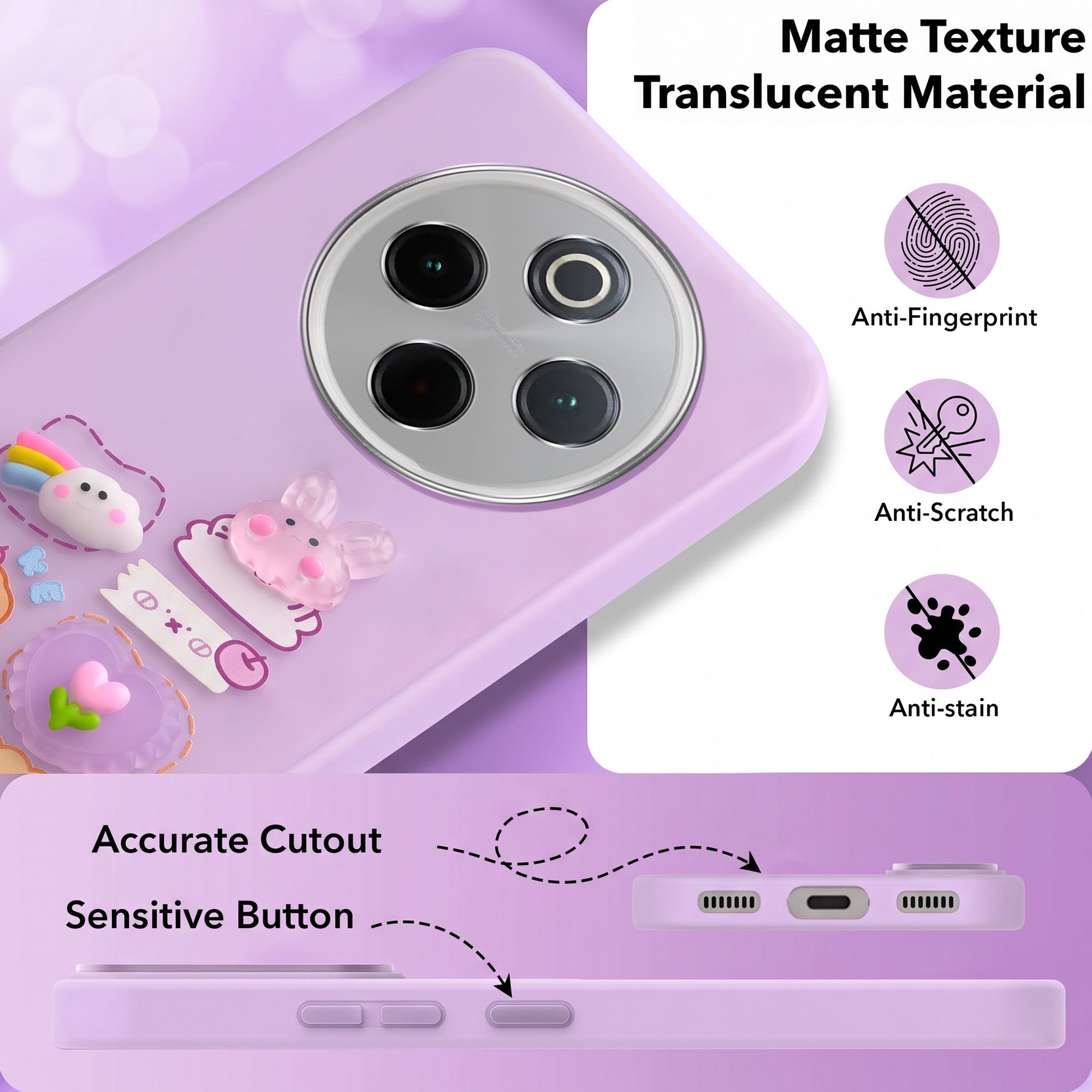 For Vivo T4 Back Cover Case (3D Cute Cartoons | Hard Back Side Soft | Matte Premium Finish | HD Printing)