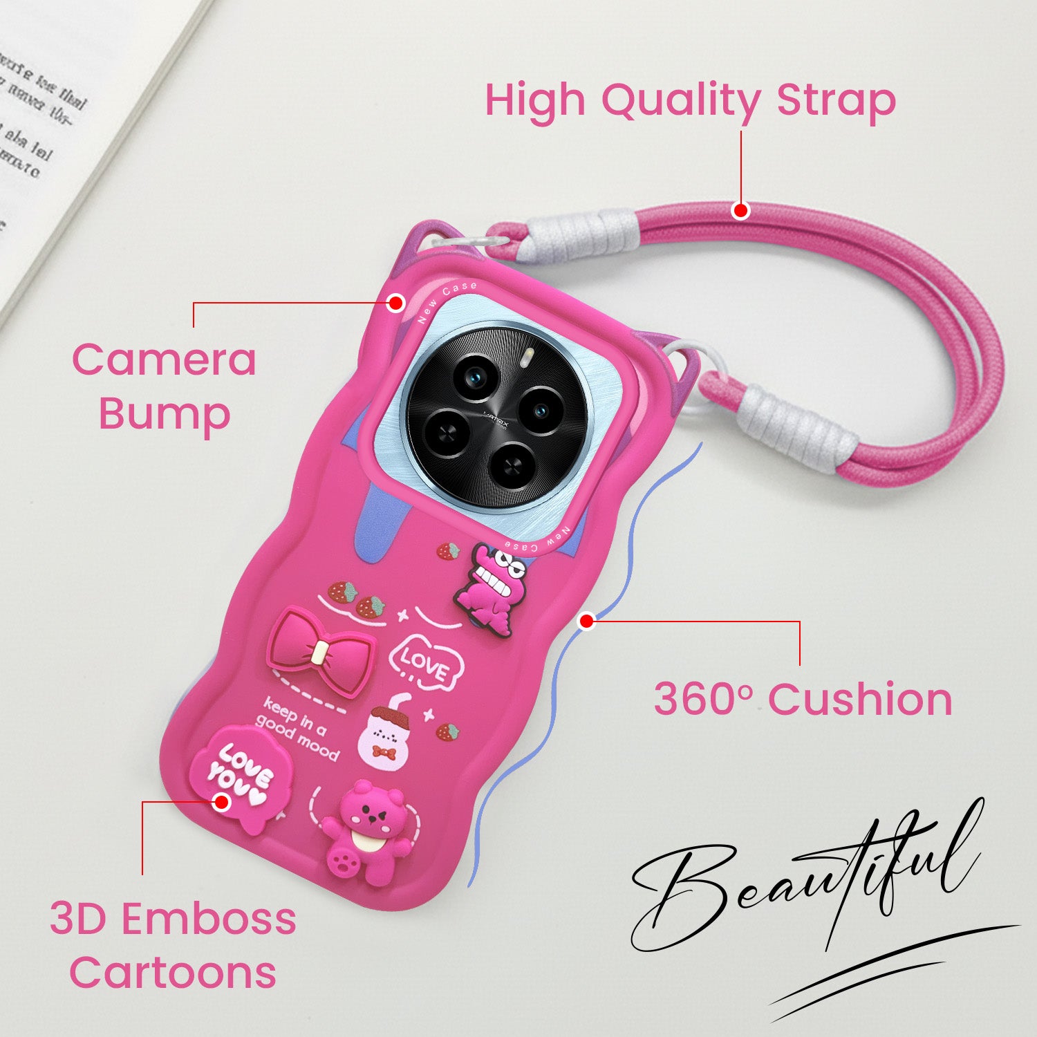 For Realme P1 5G Back Case Cover (3D Embossed Figures | Strap Holder | 360* Soft Cushion with Camera Bump)