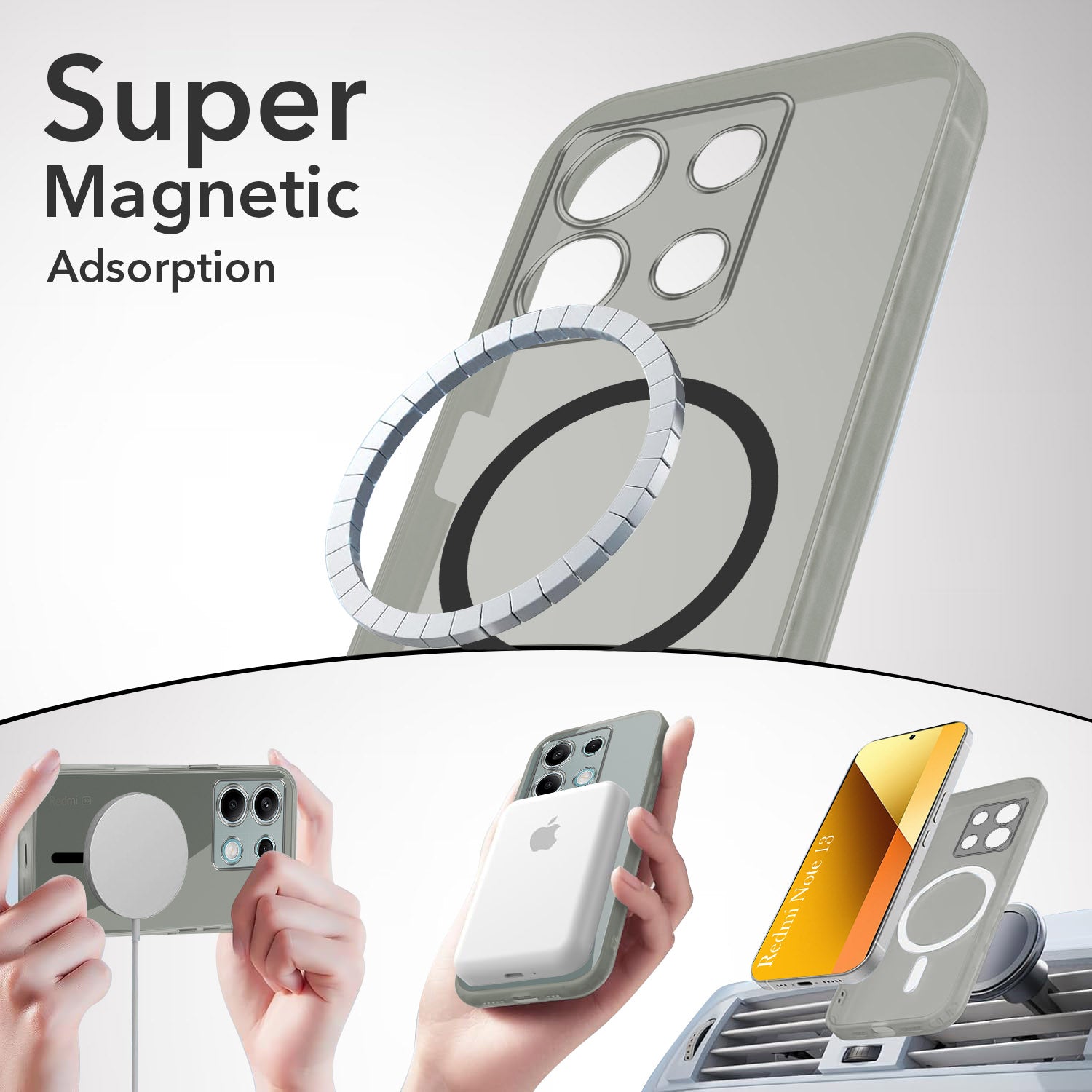 For Xiaomi Redmi Note 13 5G Back Cover Case Lifetime Anti-Yellow MagSafe Compatible Clear (Sleek Hard Crystal | Shockproof and Camera Protection)