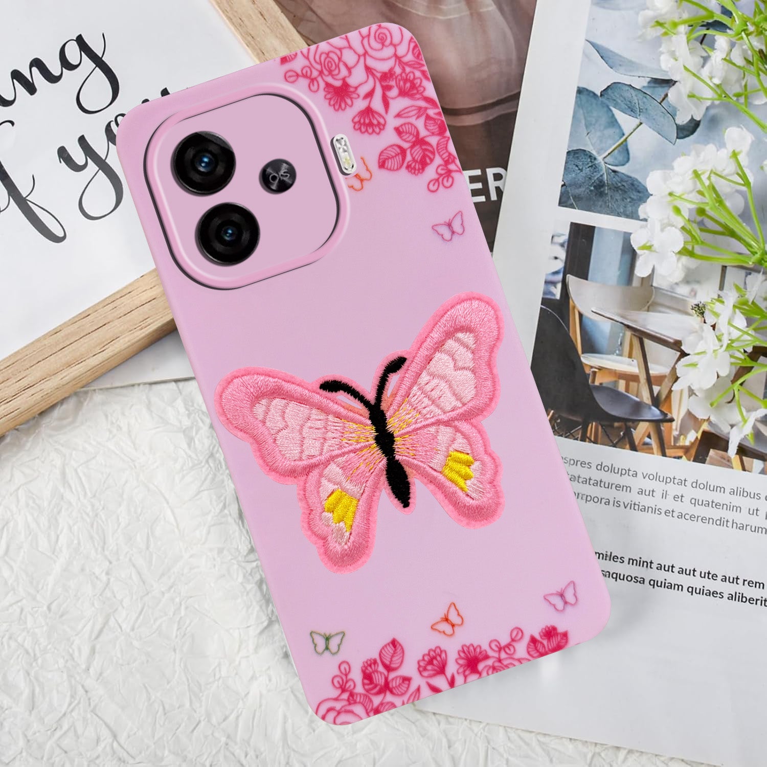 For Vivo iQOO Neo 10R Back Cover Case (Soft Butterfly Embroidery | Women Teen Girls | Camera Protection| Matte Silicone)