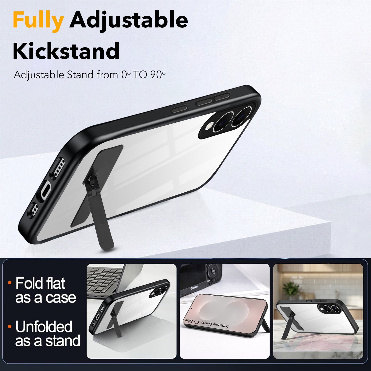 For Samsung Galaxy S25 Edge Back Cover Case (Built-in Stand | Lifetime Anti Yellow | Kickstand Shockproof | Camera Protection | MagSafe Compatible)