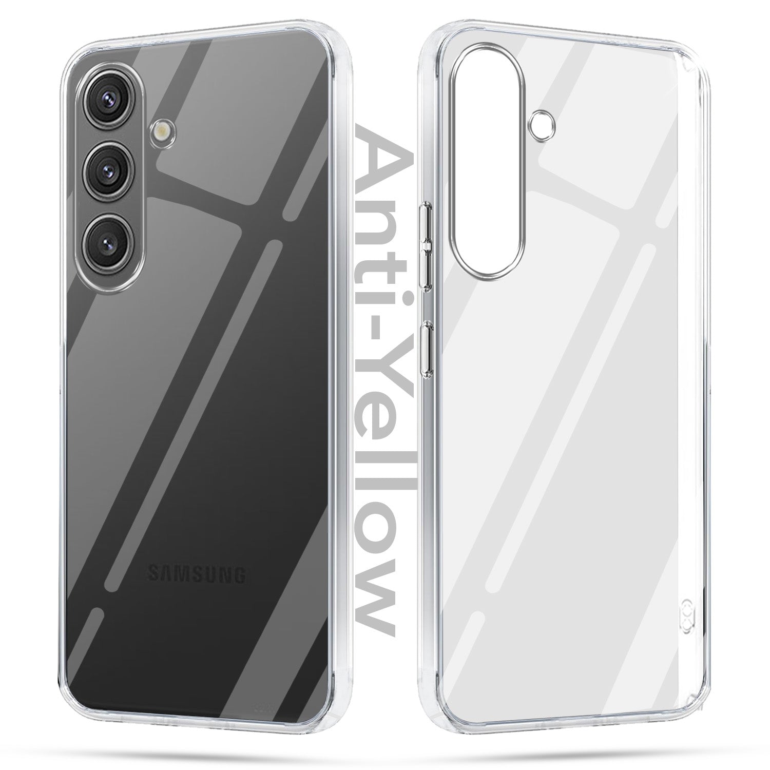 For Samsung Galaxy S24 Combo with Back Cover and 9H Tempered Glass (Lifetime Anti-Yellow | Sleek Hard Crystal | Oleophobic Coating Screen Glass)
