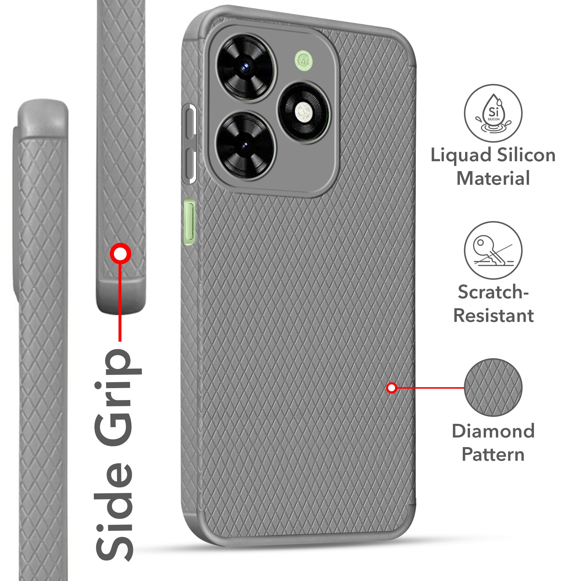 For Tecno Spark Go 2024 Back Cover Case (Liquid Silicone | Side Grip | Camera Protection)