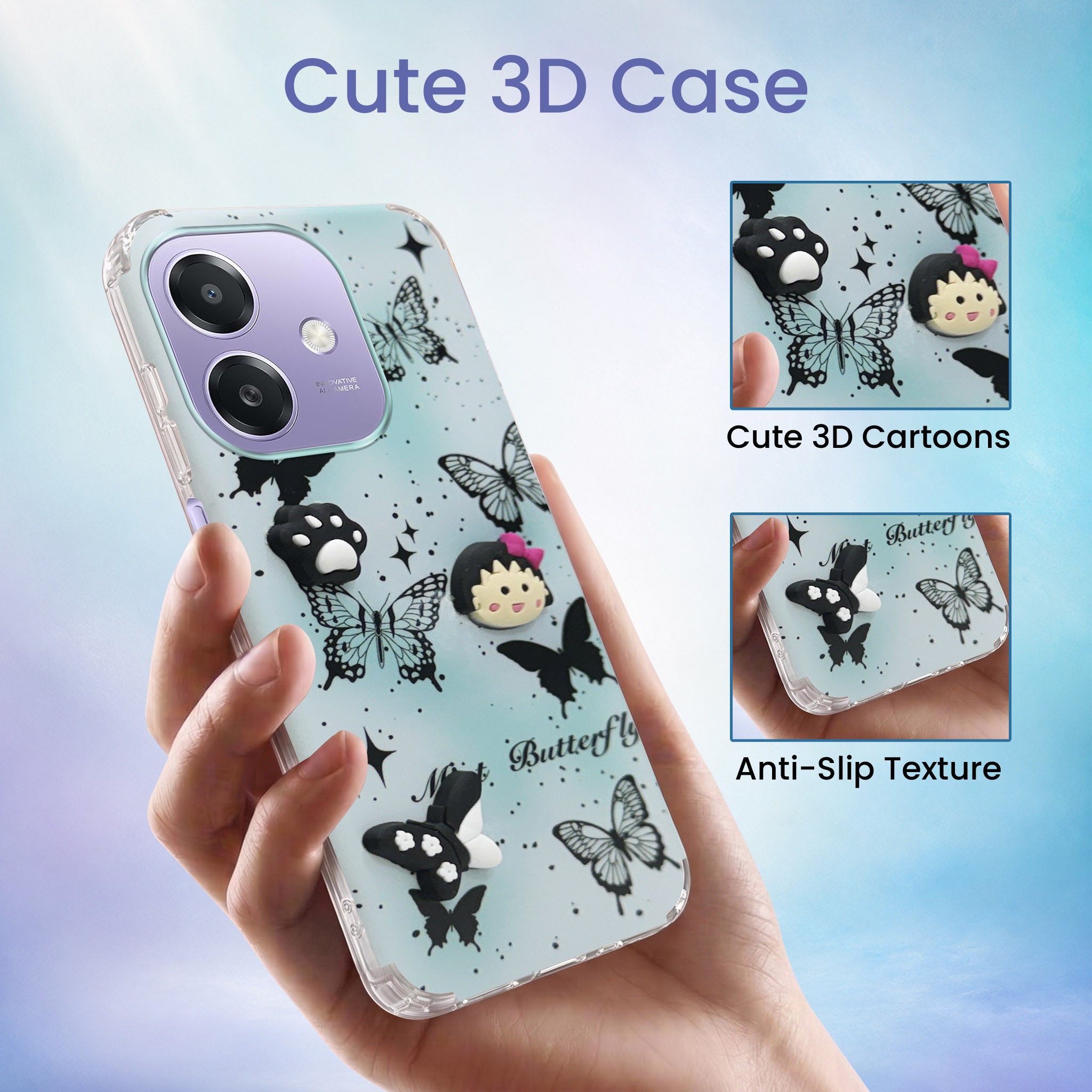 For Oppo A3X (4G/5G) | Oppo A3 5G Back Cover Case (3D Cute Cartoons | Hard Back Side Soft | Matte Premium Finish | HD Printing)