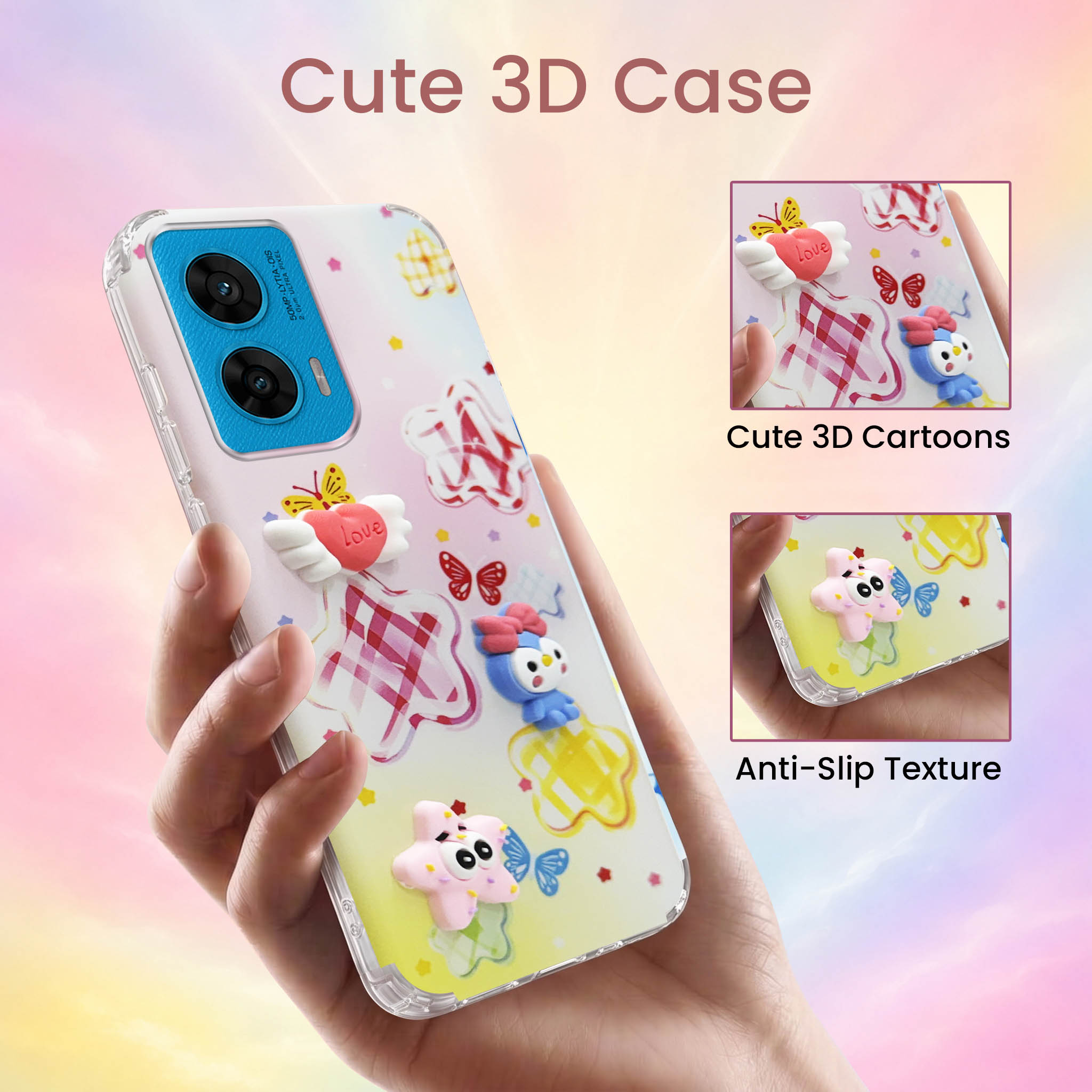 For Motorola Moto G96 Back Cover Case (3D Cute Cartoons | Hard Back Side Soft | Matte Premium Finish | HD Printing)