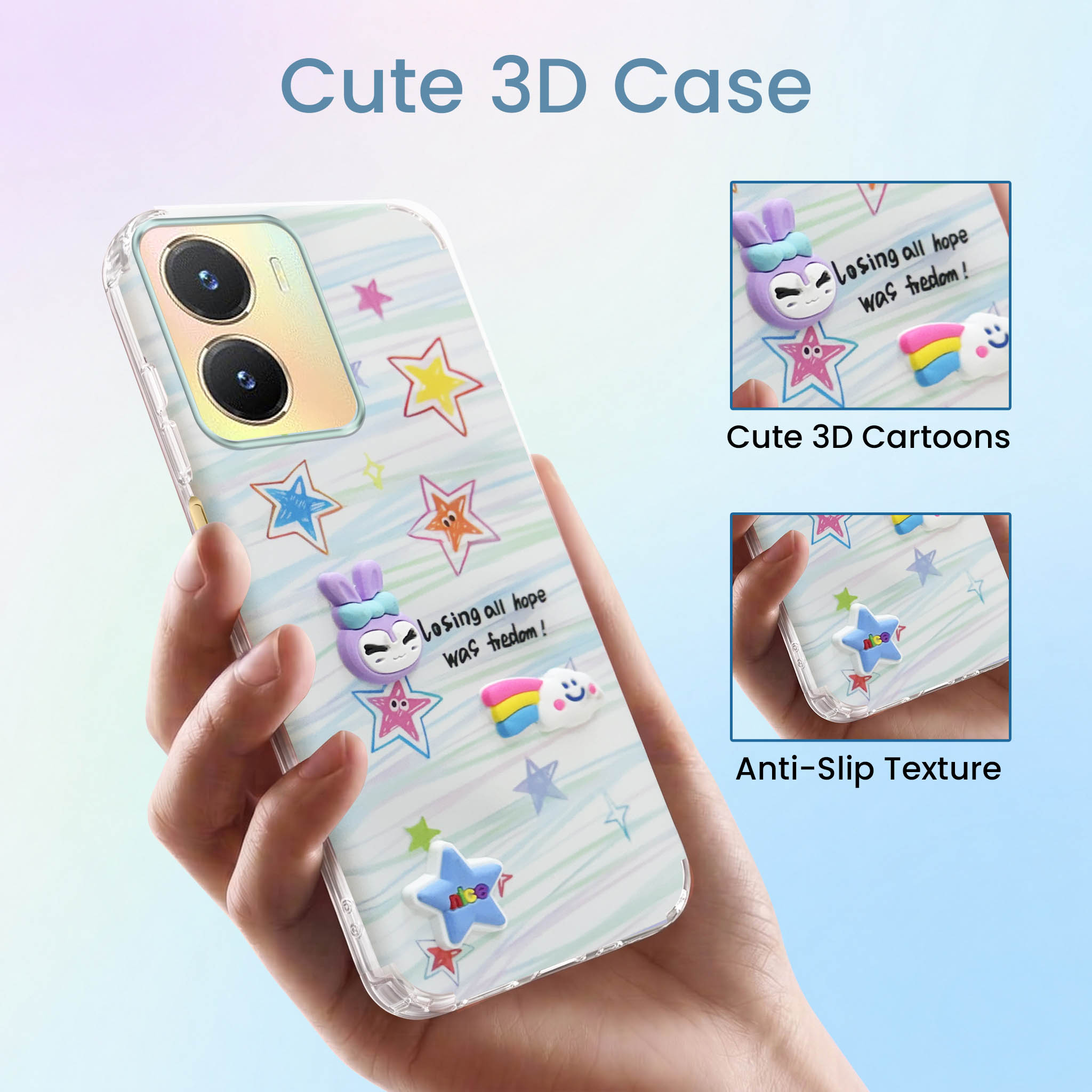 For Vivo T2x Back Cover Case (3D Cute Cartoons | Hard Back Side Soft | Matte Premium Finish | HD Printing)