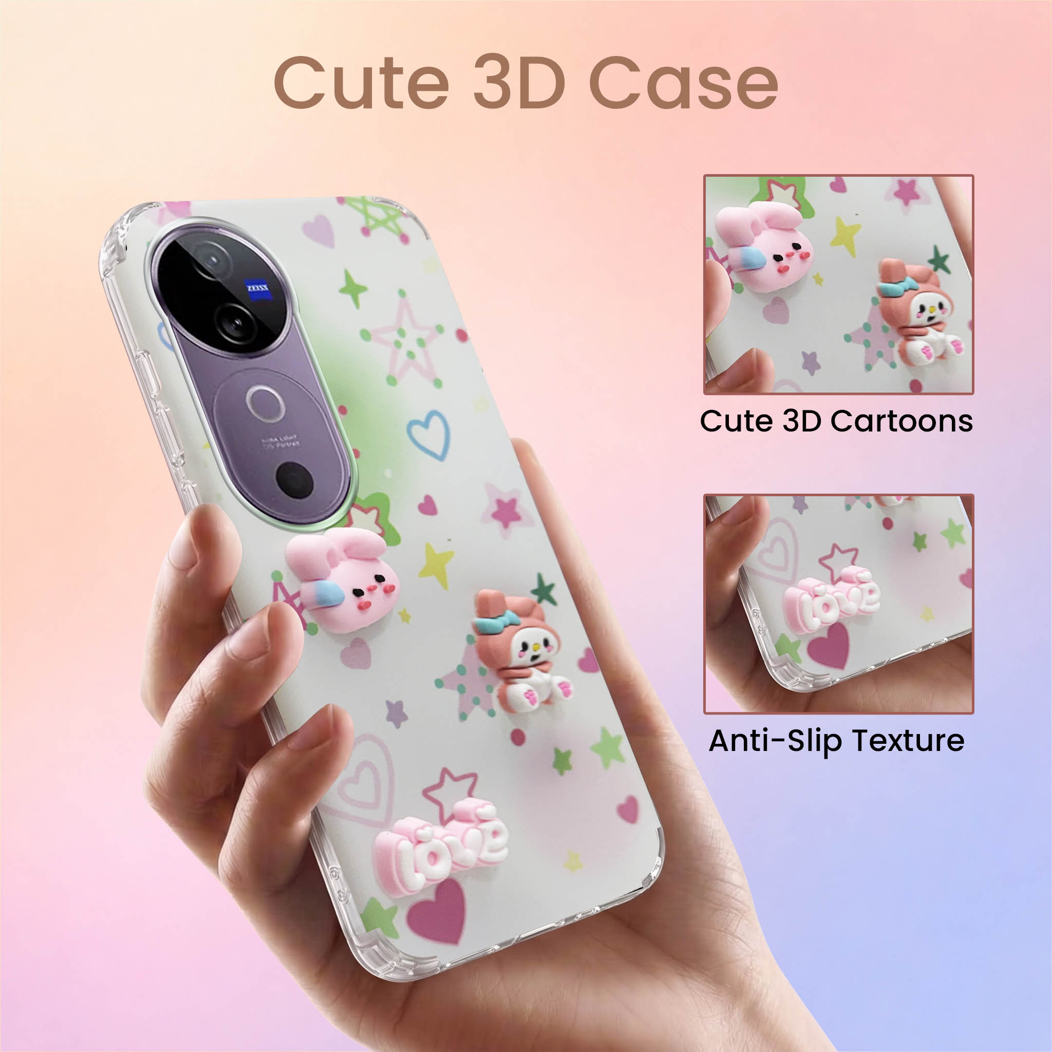 For Vivo V40 | Vivo V40 Pro 5G Back Cover Case (3D Cute Cartoons | Hard Back Side Soft | Matte Premium Finish | HD Printing)