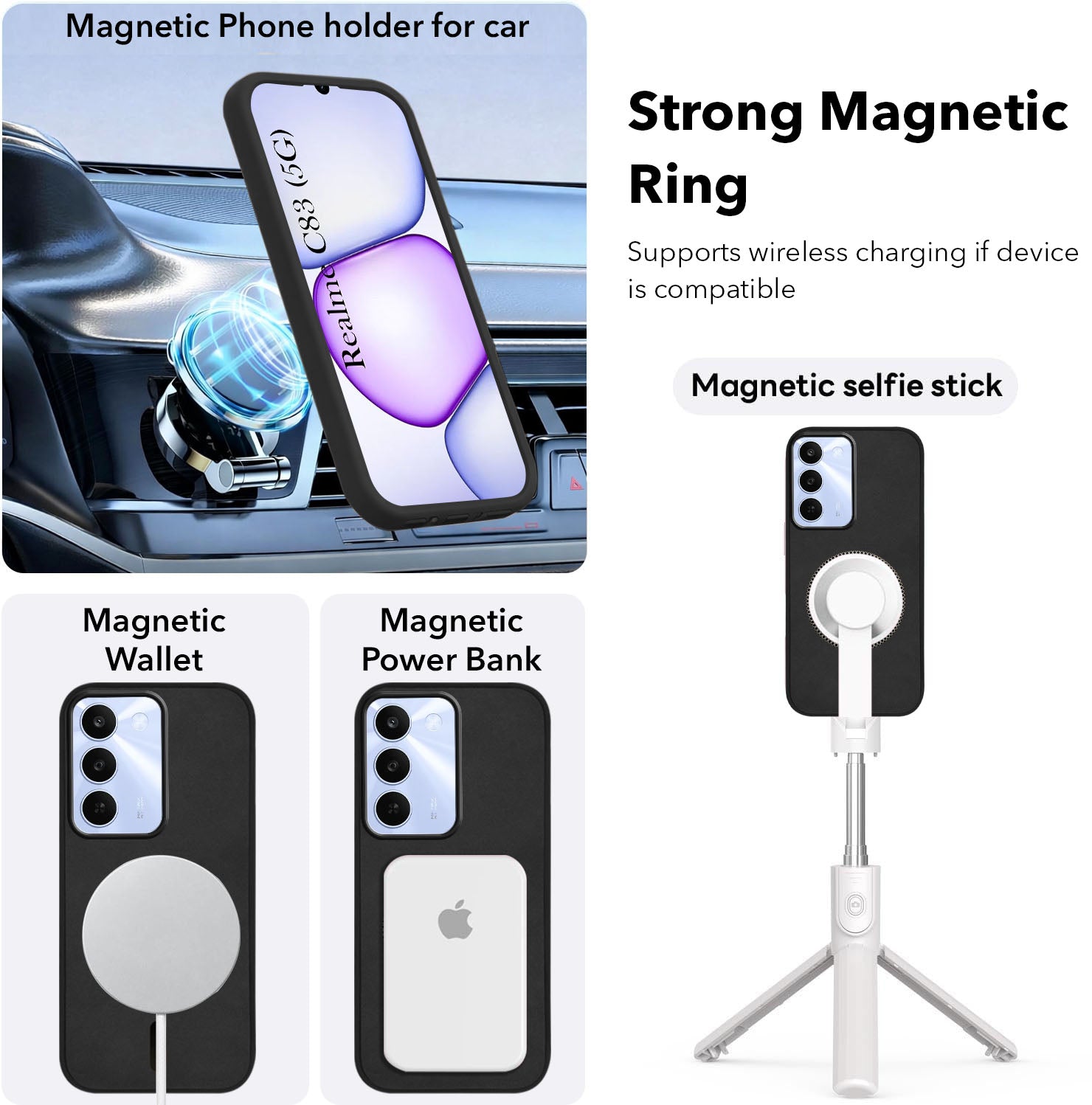 For Realme C83 5G Back Cover Case Leather Finish (MagSafe Compatible Wireless Charging | Soft Touch | Camera Bump Protection)