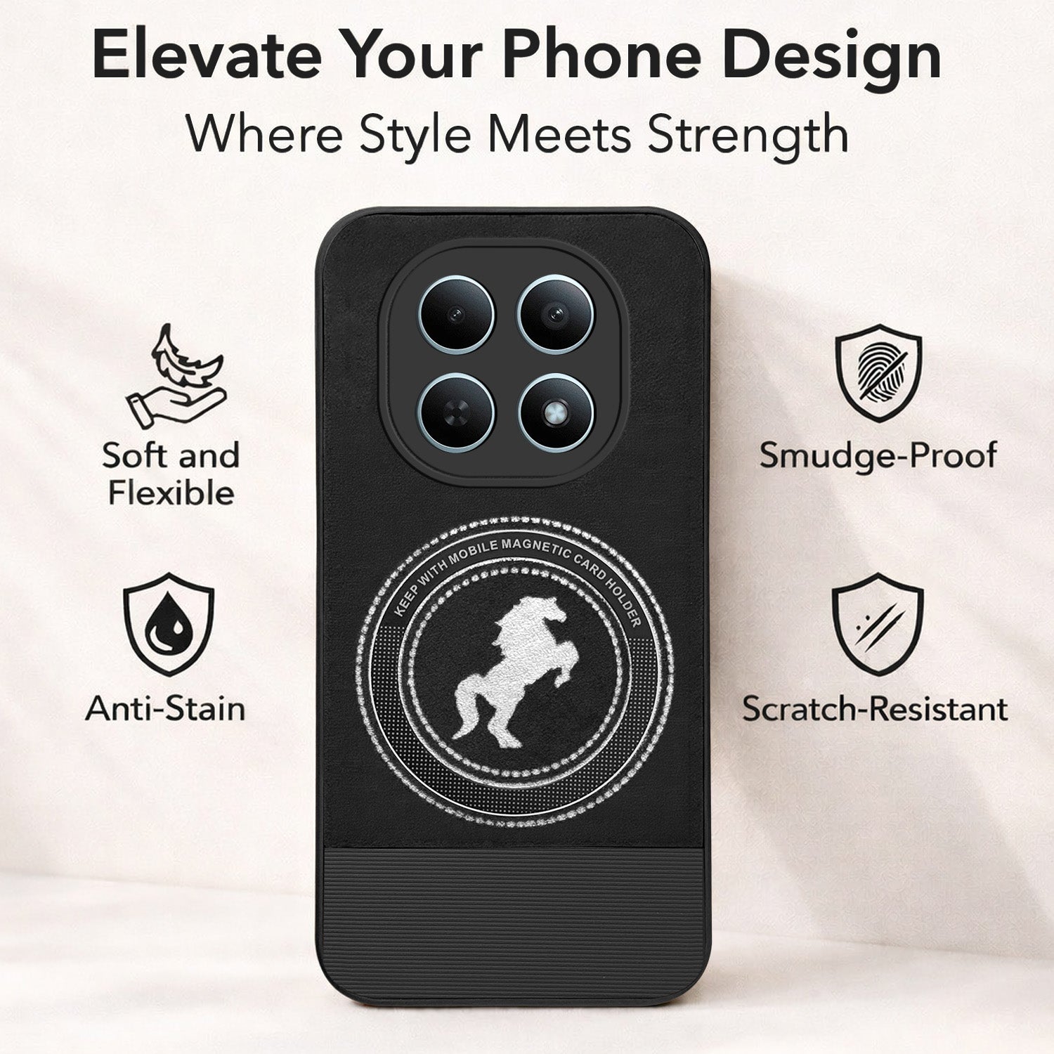 For Xiaomi Redmi Note 15 5G |15 SE 5G Back Cover Case PU Leather Finish (Professional Minimalist Texture | MagSafe Compatile | Camera Protection | Sleek Sober Formal)