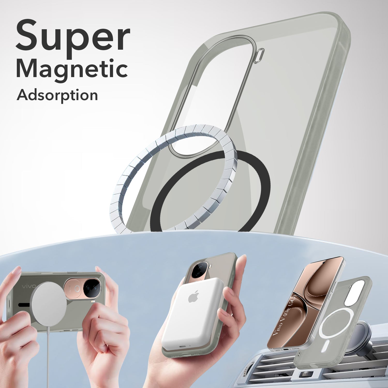 For Vivo V40e Back Cover Case Lifetime Anti-Yellow MagSafe Compatible Clear (Sleek Hard Crystal | Shockproof and Camera Protection)