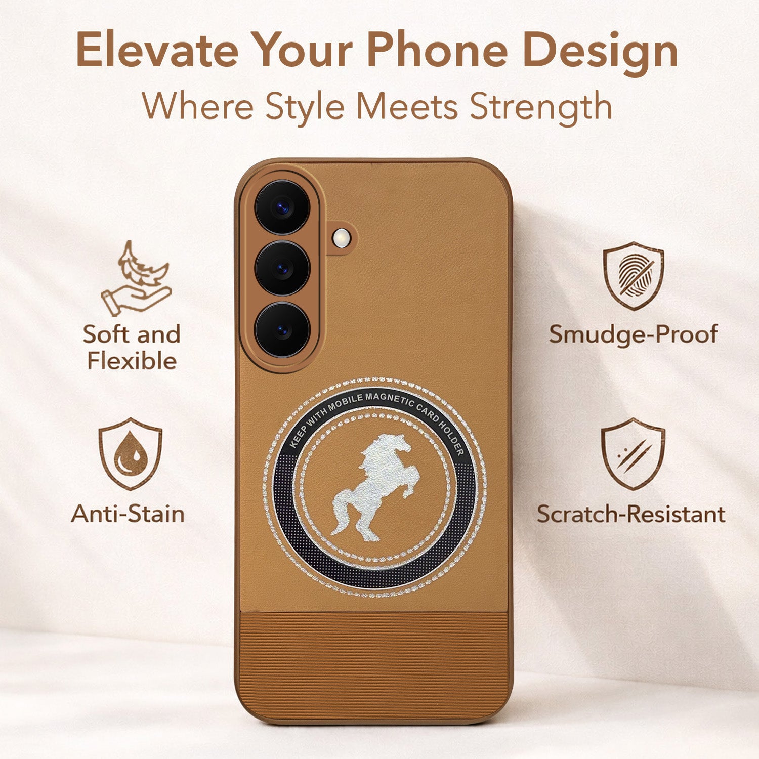 For Samsung Galaxy S26 5G Back Cover Case PU Leather Finish (Professional Minimalist Texture | MagSafe Compatile | Camera Protection | Sleek Sober Formal)