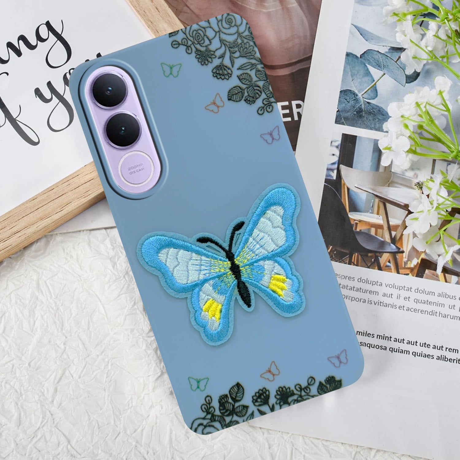 For Vivo V70 FE 5G Back Cover Case (Soft Butterfly Embroidery | Women Teen Girls | Camera Protection| Matte Silicone)