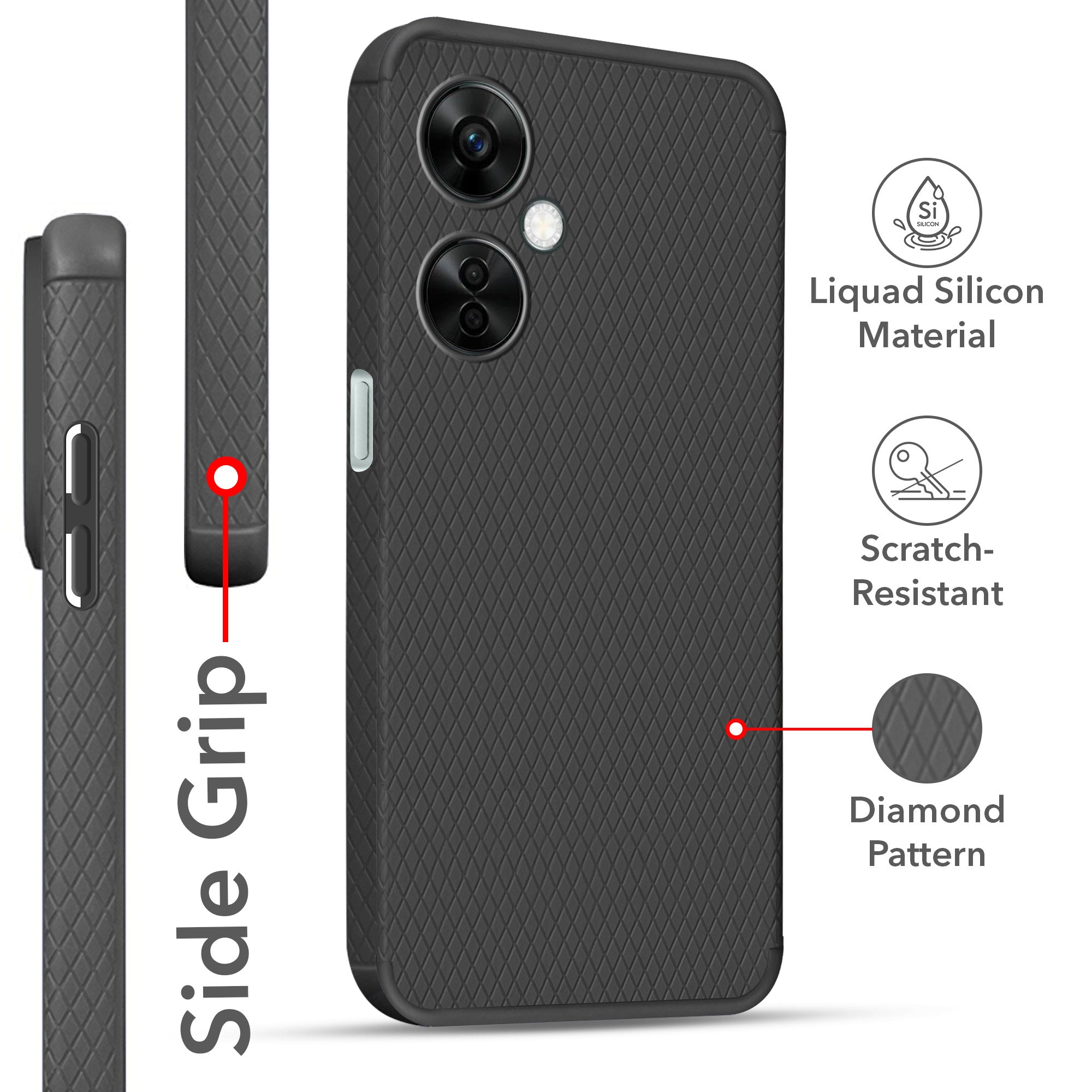 For OnePlus Nord CE 3 Lite Back Cover Case (Liquid Silicone | Side Grip | Camera Protection)