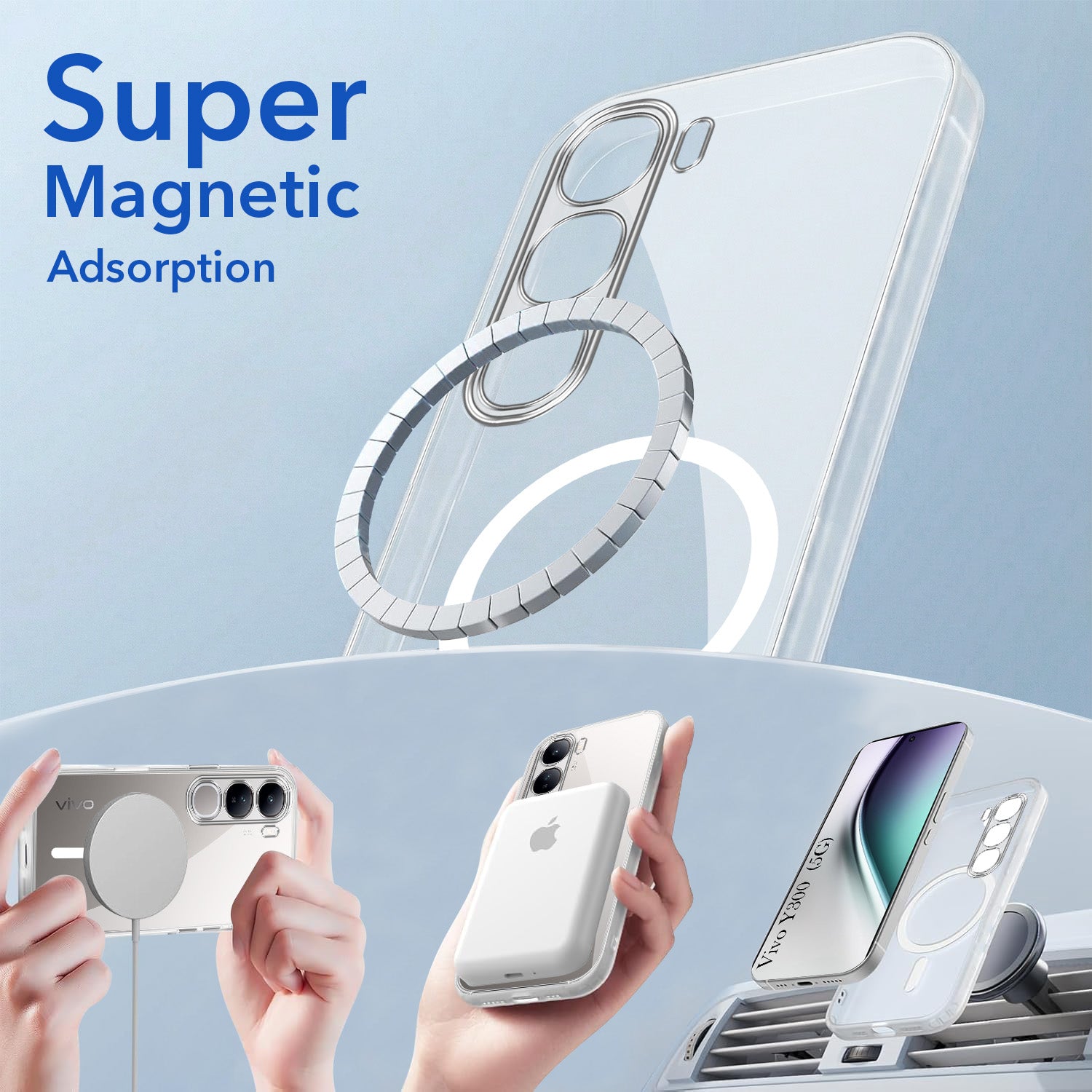 For Vivo Y300 Back Cover Case Lifetime Anti-Yellow MagSafe Compatible Clear (Sleek Hard Crystal | Shockproof and Camera Protection)