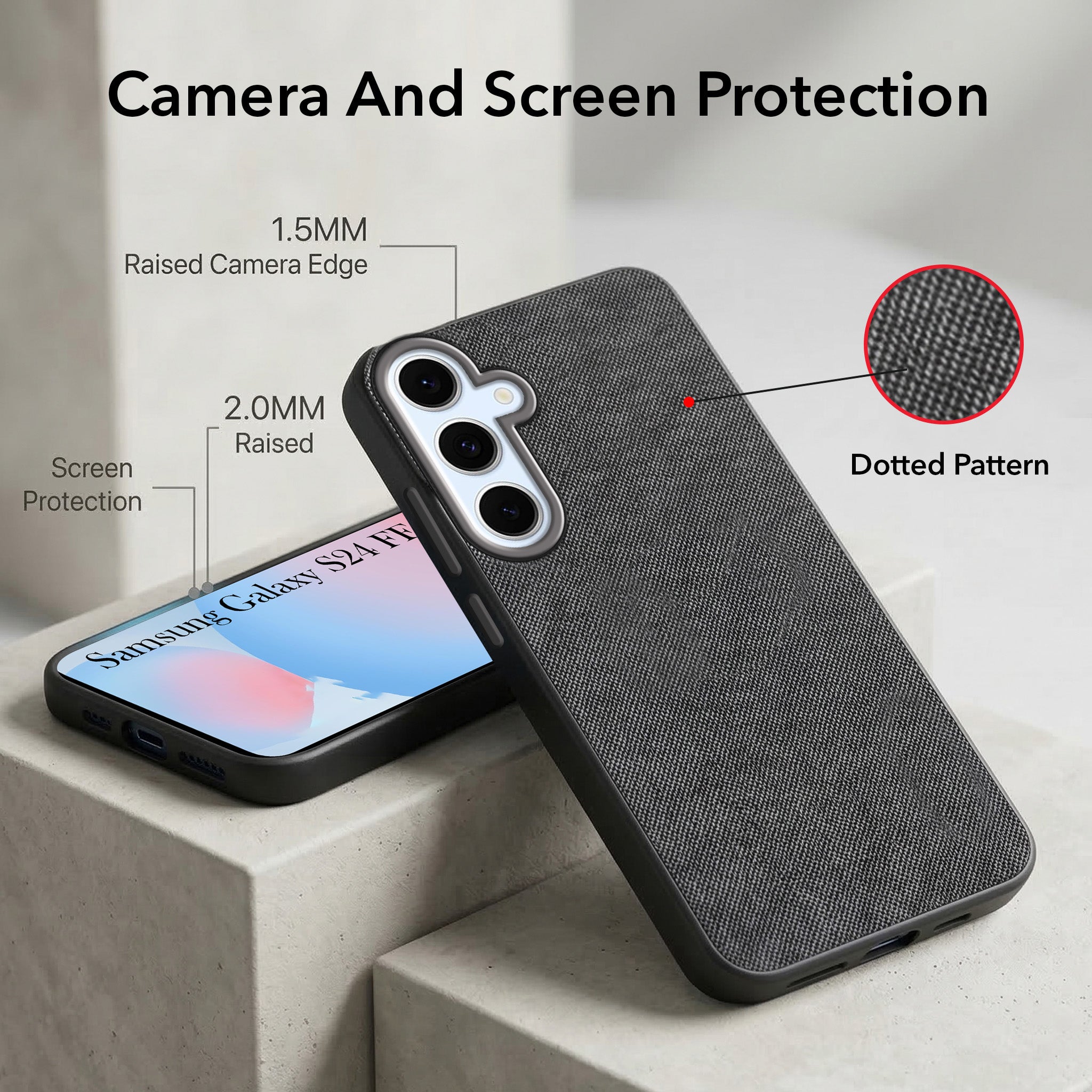 For Samsung Galaxy S24 FE Combo with Back Cover and 9H Tempered Glass (Textured Grip Design | Micro-Fiber Cloth Inside | Oleophobic Coating Screen Glass)