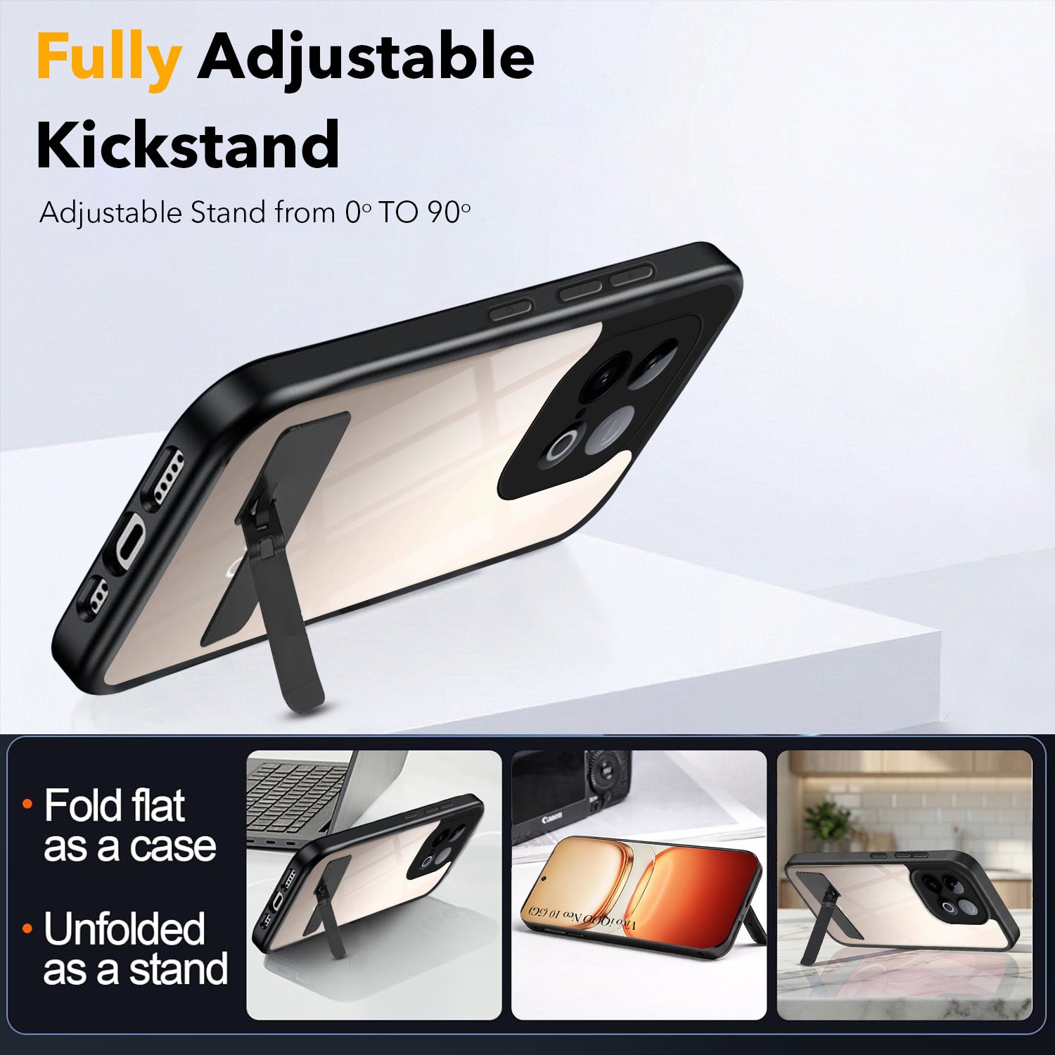For Vivo iQOO Neo 10 Back Cover Case (Built-in Stand | Lifetime Anti Yellow | Kickstand Shockproof | Camera Protection | MagSafe Compatible)