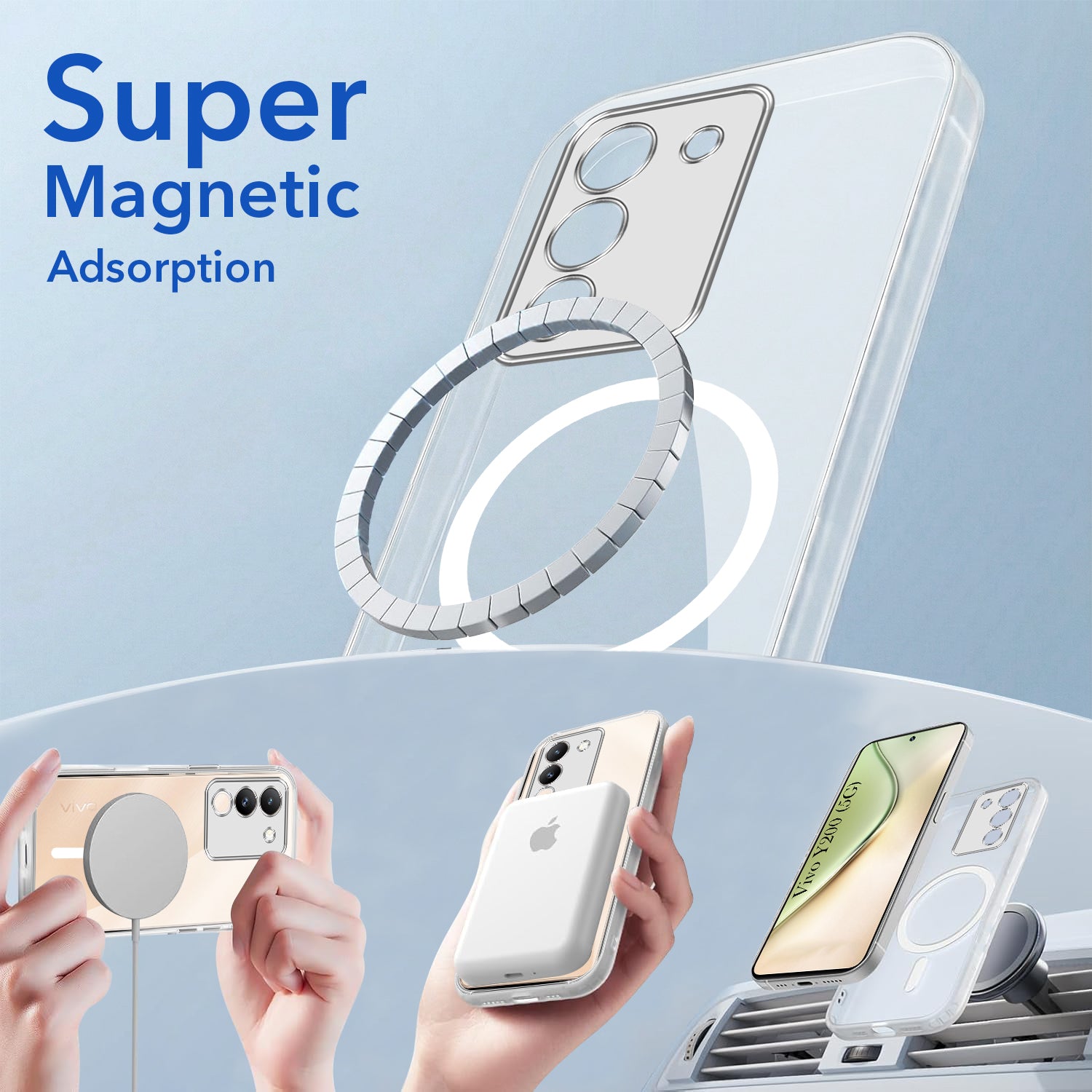 For Vivo Y200 Back Cover Case Lifetime Anti-Yellow MagSafe Compatible Clear (Sleek Hard Crystal | Shockproof and Camera Protection)