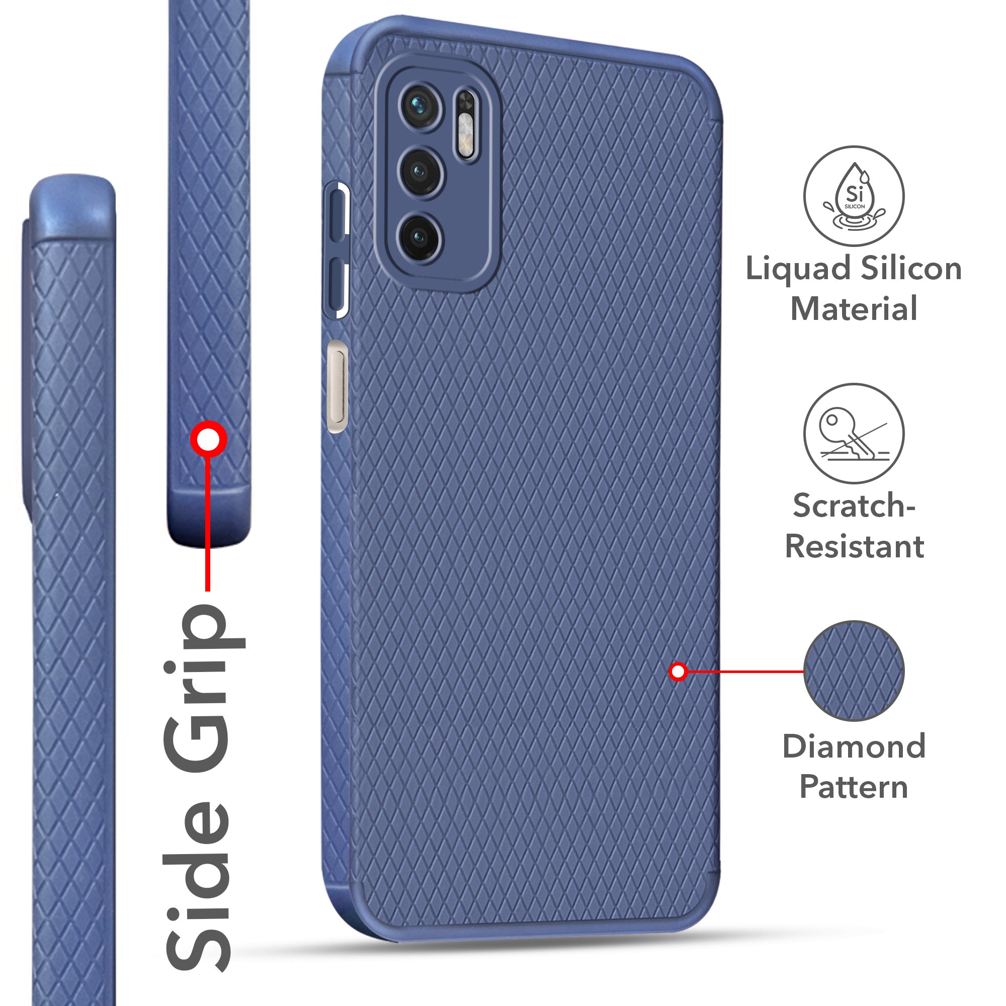 For Poco M3 Pro 5G Back Cover Case Liquid Silicone (Camera Protection | Side Grip Texture | Soft and Flexible)