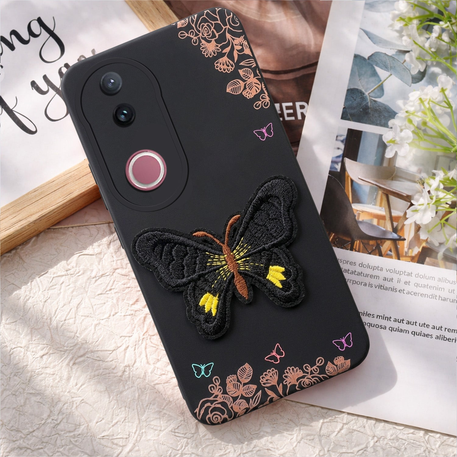 For Vivo V50 | Vivo V50e Back Cover Case (Soft Butterfly Embroidery | Women Teen Girls | Camera Protection| Matte Silicone)