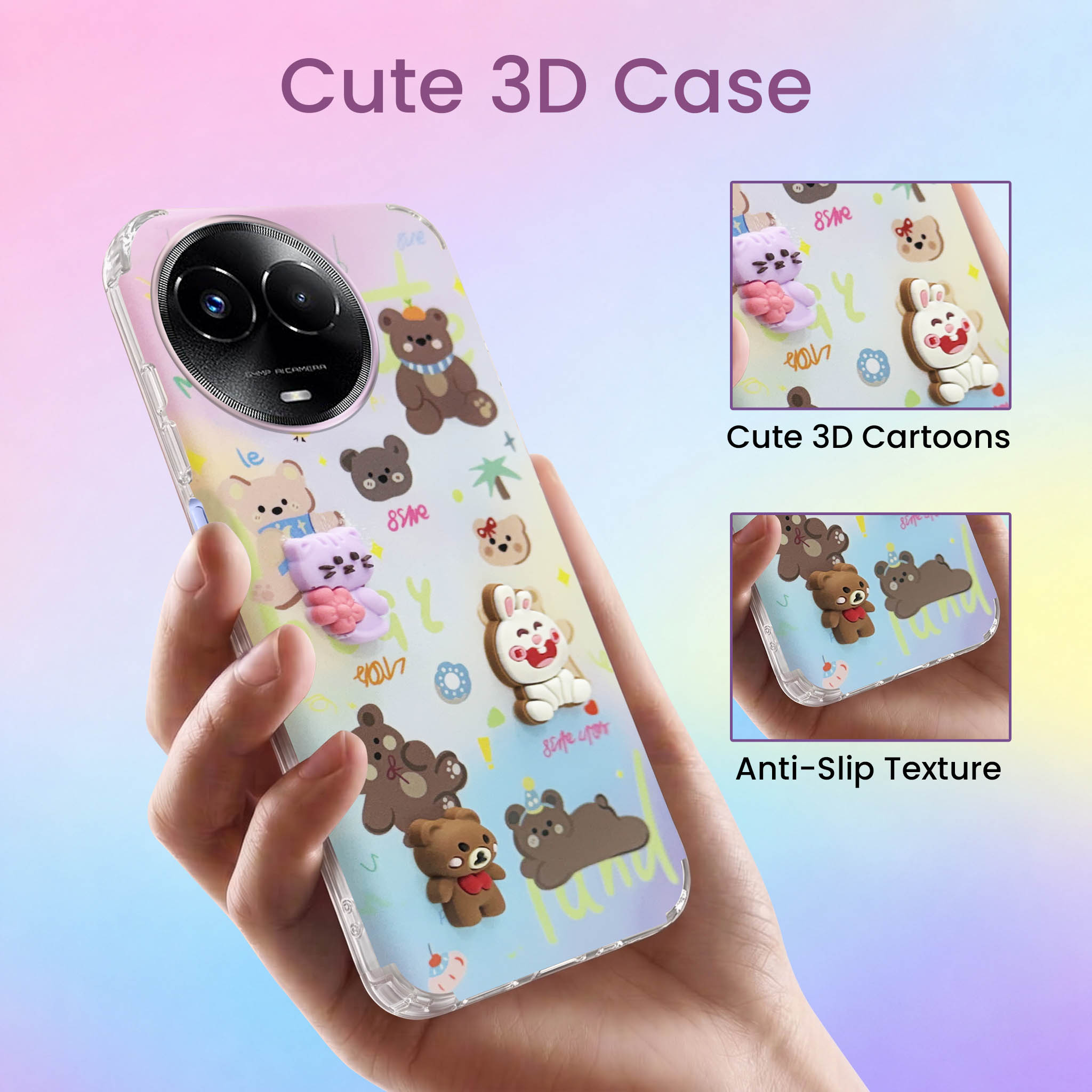 For Realme 11 5G | Realme 11x 5G Back Cover Case (3D Cute Cartoons | Hard Back Side Soft | Matte Premium Finish | HD Printing)