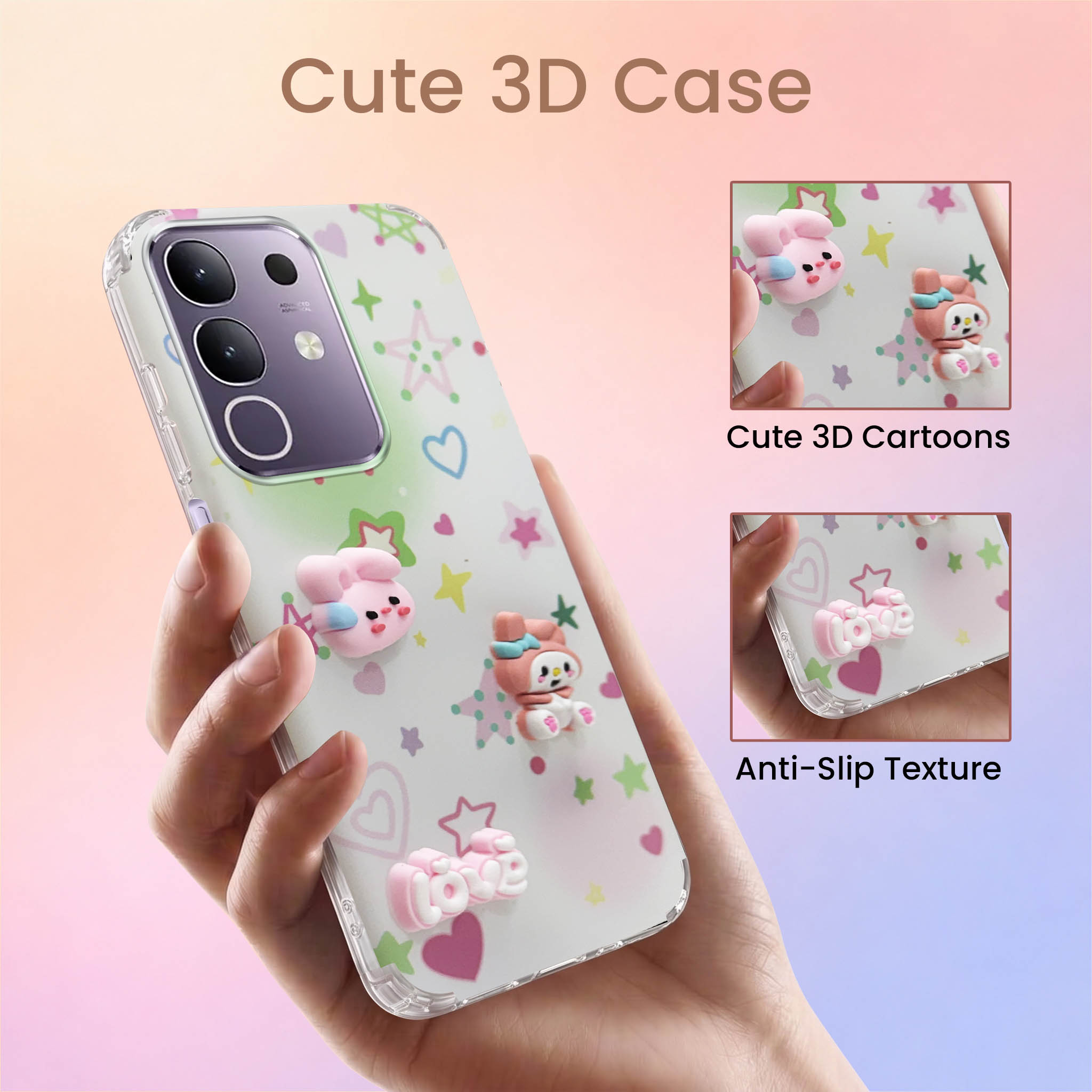 For Vivo T4x | Vivo Y31 Pro Back Cover Case (3D Cute Cartoons | Hard Back Side Soft | Matte Premium Finish | HD Printing)