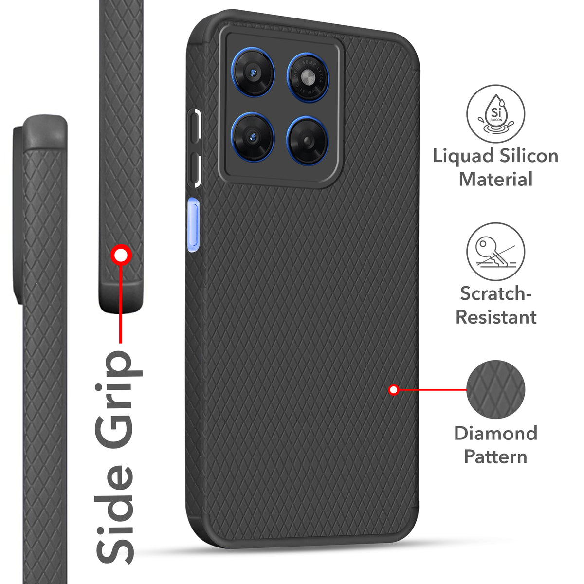 For Motorola Moto G37 Back Cover Case Liquid Silicone (Camera Protection | Side Grip Texture | Soft and Flexible)
