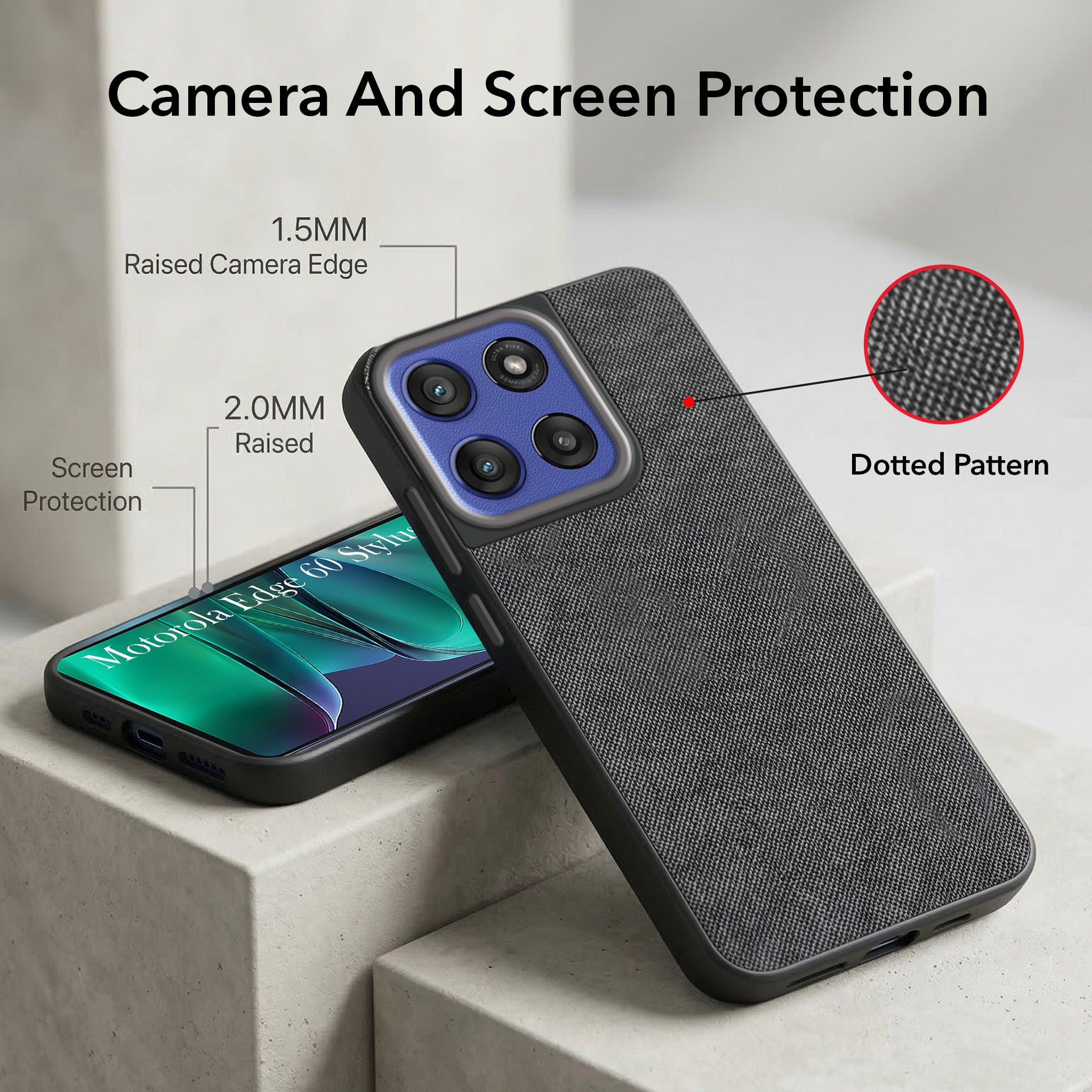 For Motorola Moto Edge 60 Stylus Combo (Textured Grip Design | Micro-Fiber Cloth Inside | Oleophobic Coating Screen Glass)
