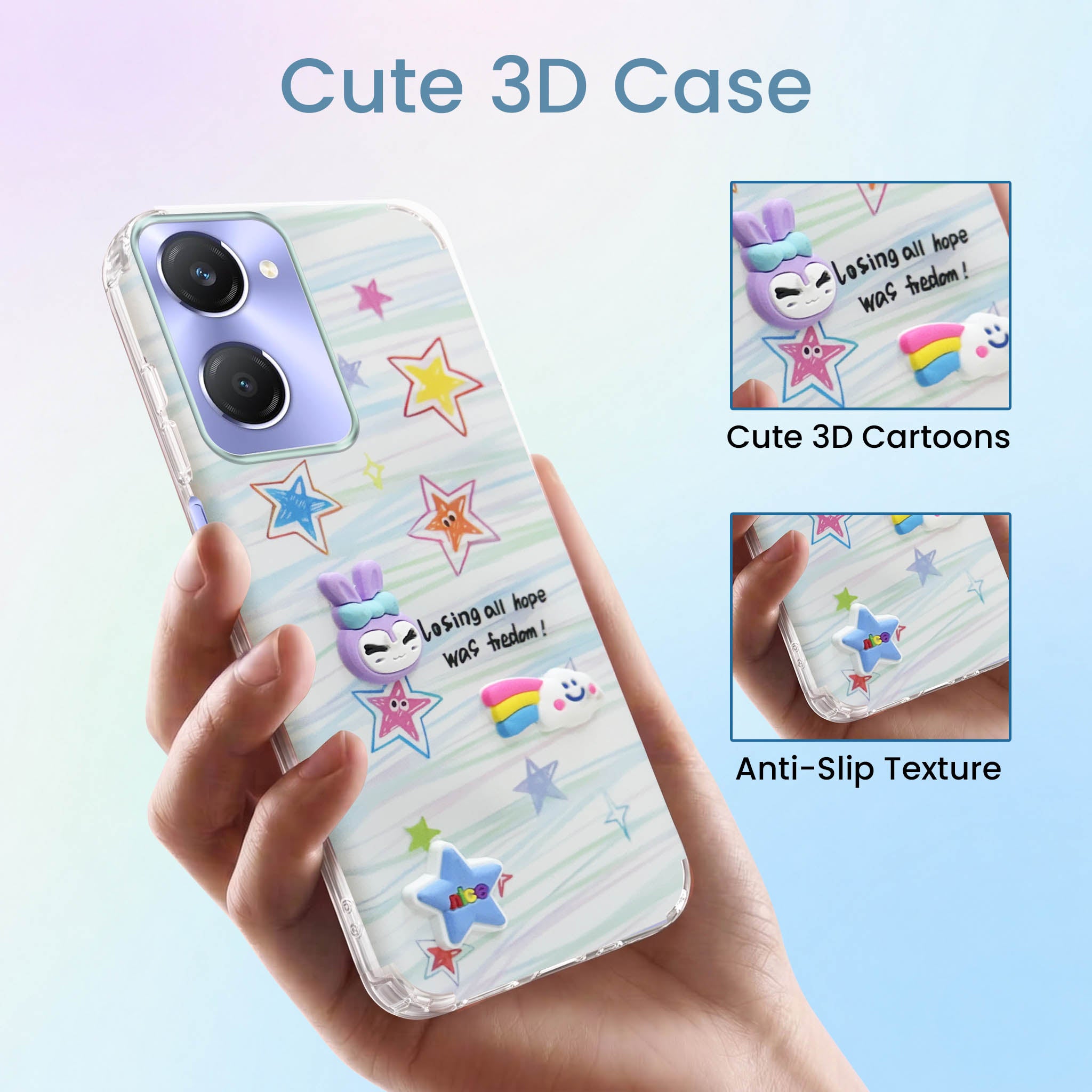 For Vivo Y28s 5G | Vivo T3 Lite 5G Back Cover Case (3D Cute Cartoons | Hard Back Side Soft | Matte Premium Finish | HD Printing)