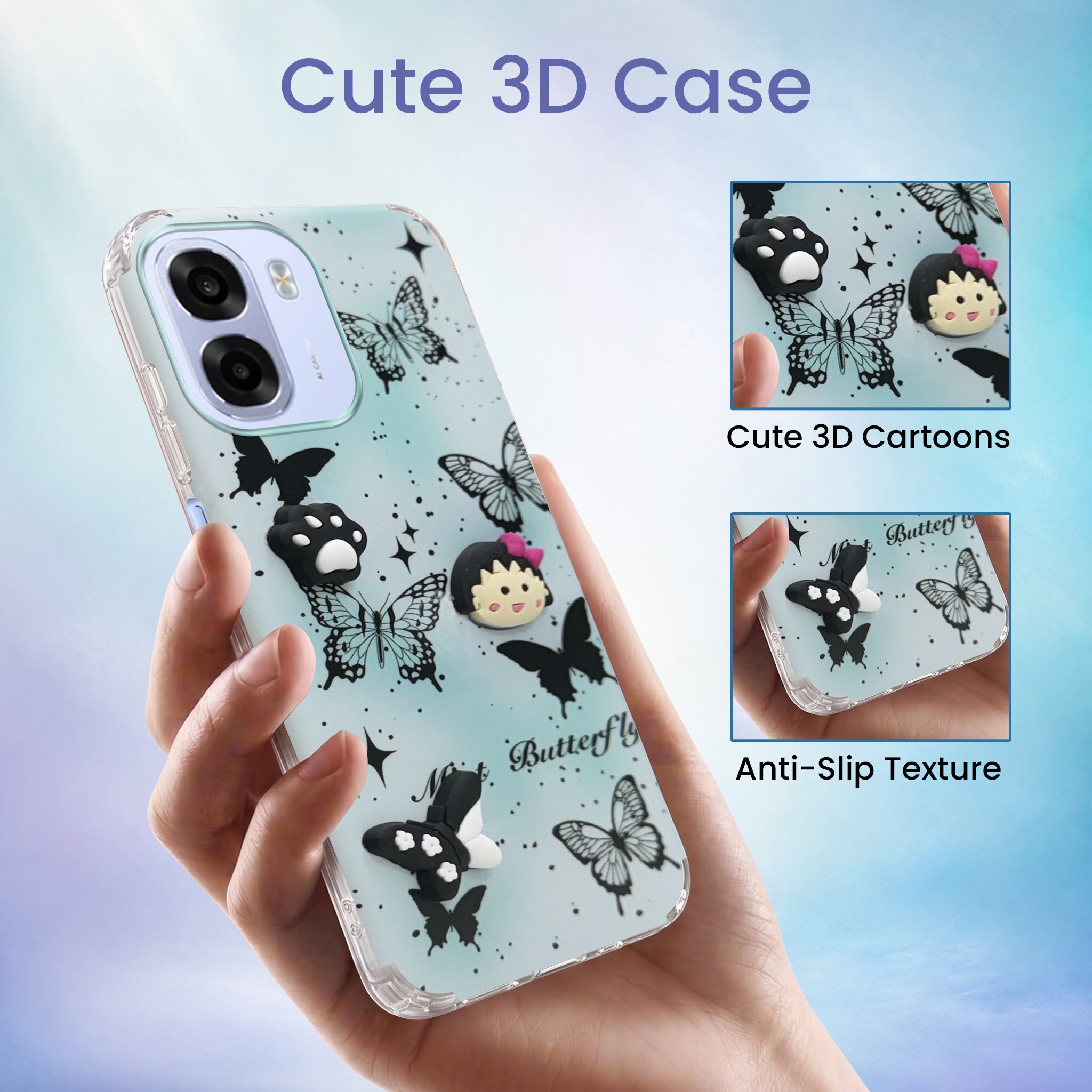 For Oppo K14x 5G Back Cover Case (3D Cute Cartoons | Hard Back Side Soft | Matte Premium Finish | HD Printing)