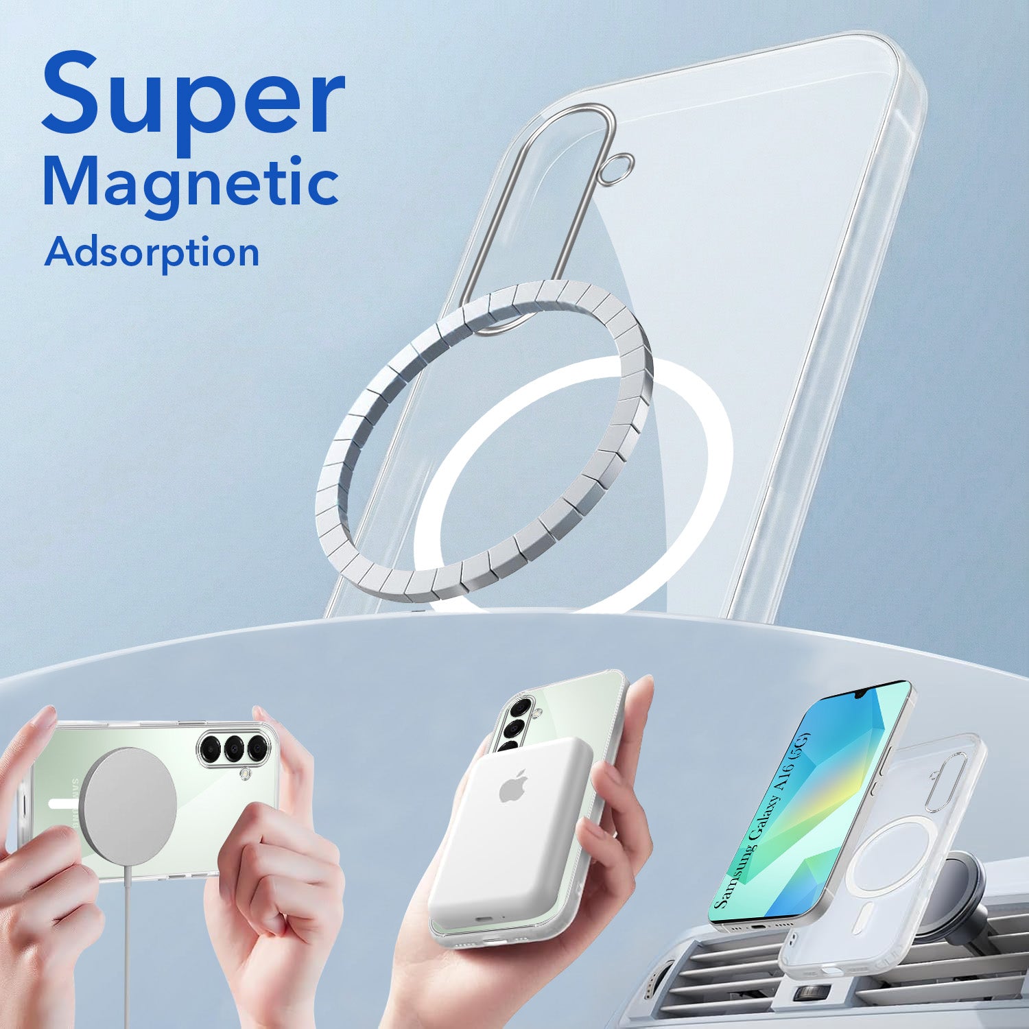 For Samsung Galaxy A16 5G Back Cover Case Lifetime Anti-Yellow MagSafe Compatible Clear (Sleek Hard Crystal | Shockproof and Camera Protection)