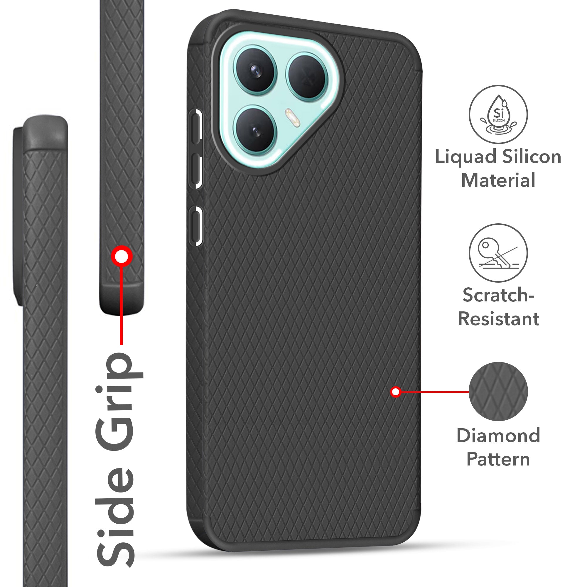 For Tecno Pova 7 Pro 5G Back Cover Case Liquid Silicone (Camera Protection | Side Grip Texture | Soft and Flexible)