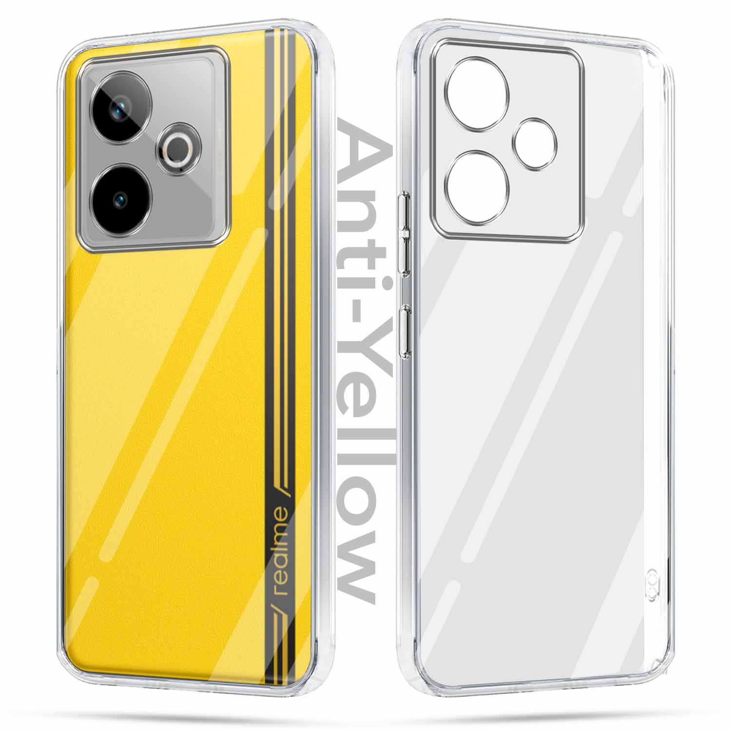 For Realme GT 7T Combo with Back Cover and 9H Tempered Glass (Lifetime Anti-Yellow | Sleek Hard Crystal | Oleophobic Coating Screen Glass)