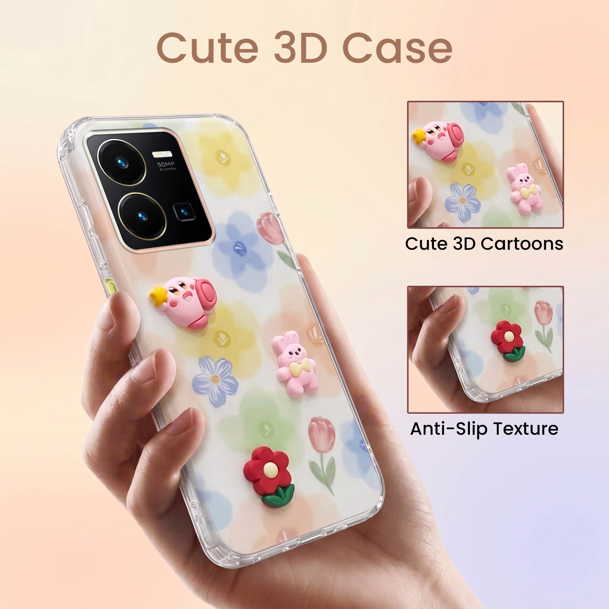 For Vivo Y35 Back Cover Case (3D Cute Cartoons | Hard Back Side Soft | Matte Premium Finish | HD Printing)