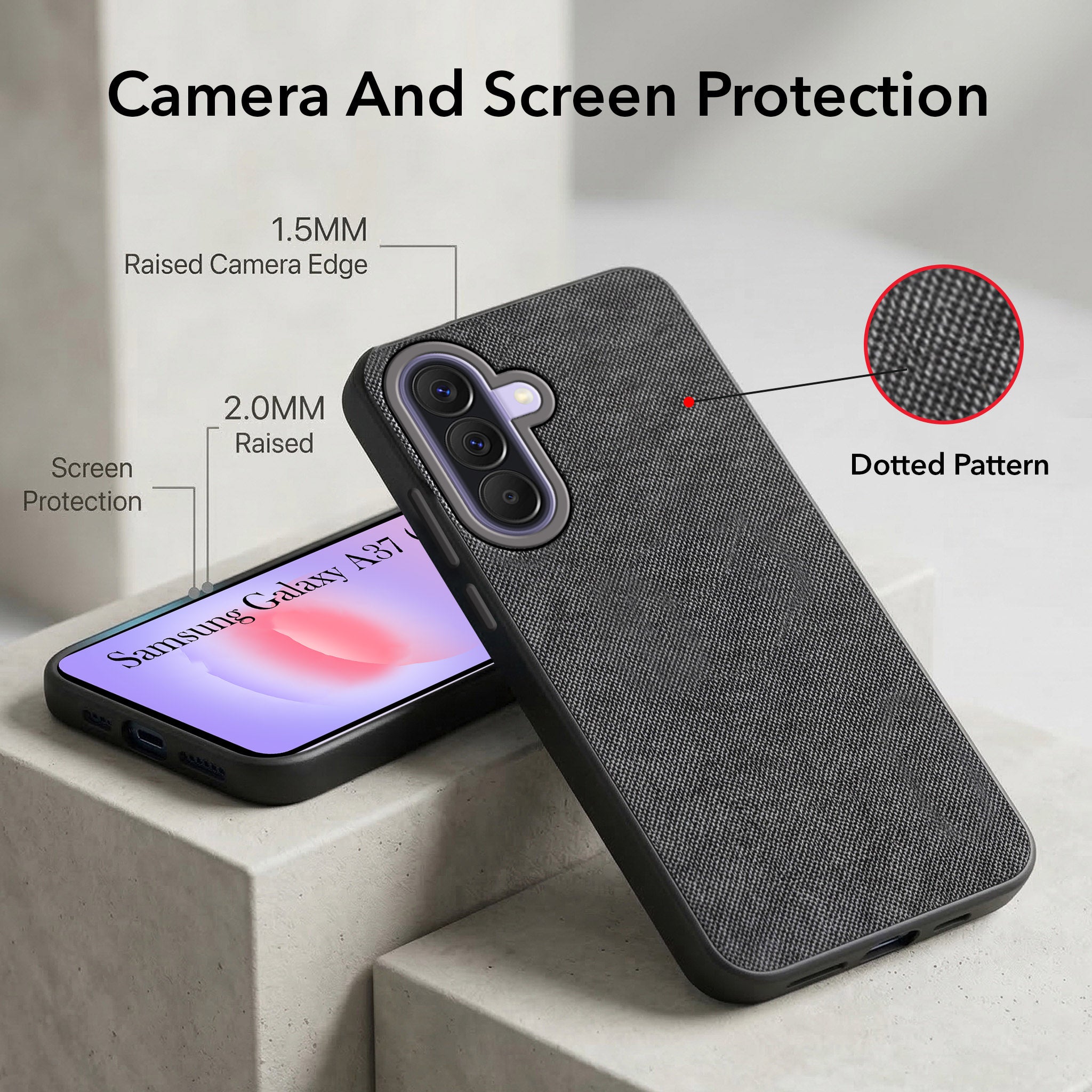 For Samsung Galaxy A37 5G Combo (Textured Grip Design | Micro-Fiber Cloth Inside | Oleophobic Coating Screen Glass)