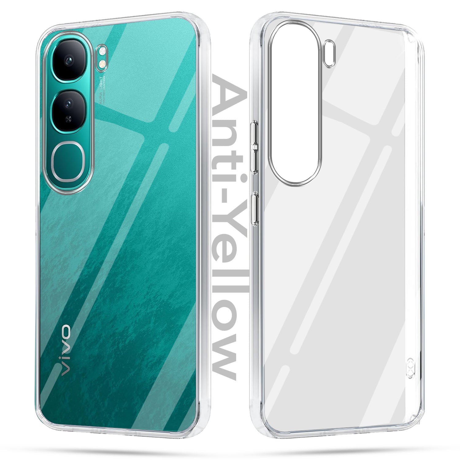 For Vivo Y300 Combo with Back Cover and 9H Tempered Glass ( Lifetime Anti-Yellow | Sleek Hard Crystal | Oleophobic Coating Screen Glass)