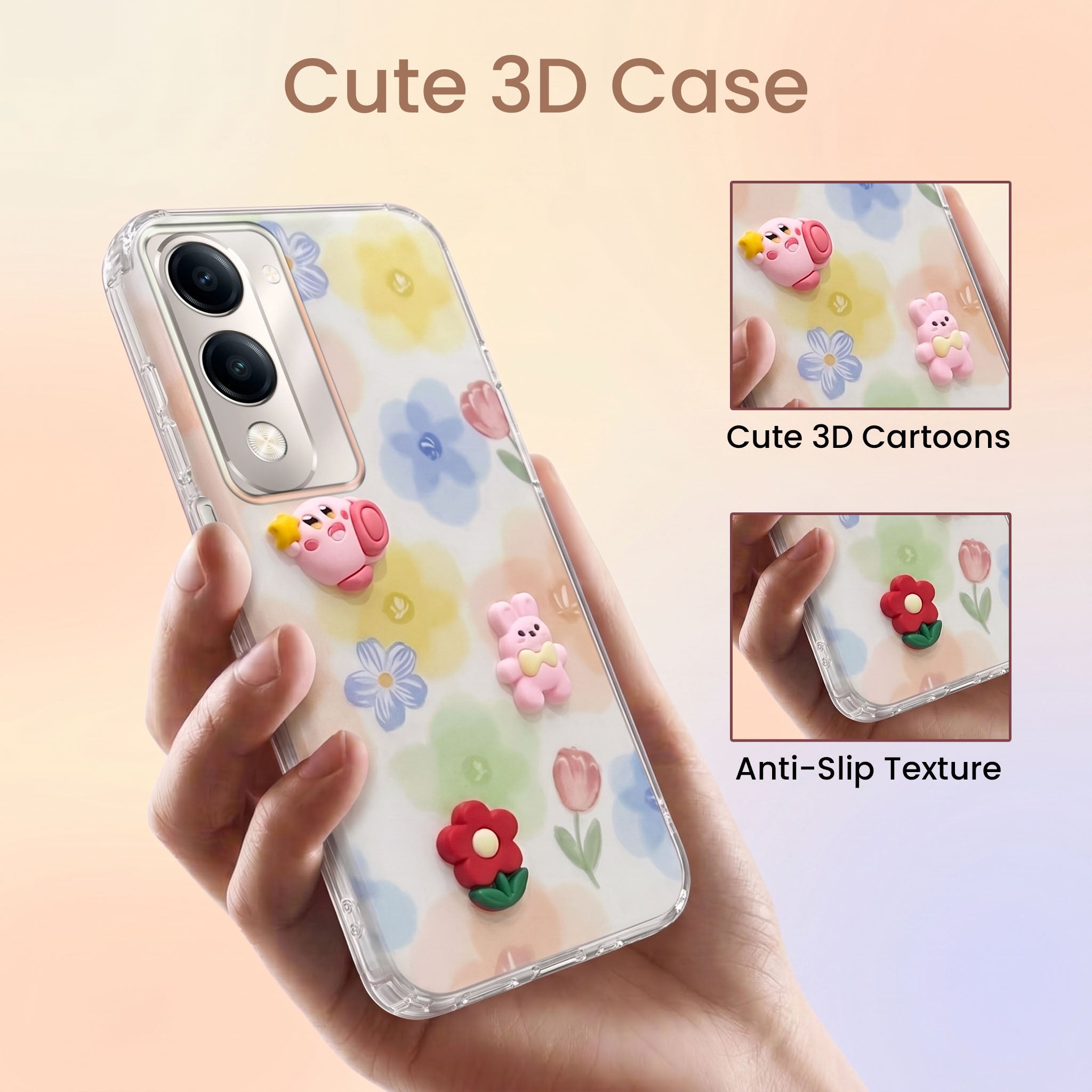 For Vivo Y19 | Vivo Y19e | Vivo T4 Lite Back Cover Case (3D Cute Cartoons | Hard Back Side Soft | Matte Premium Finish | HD Printing)