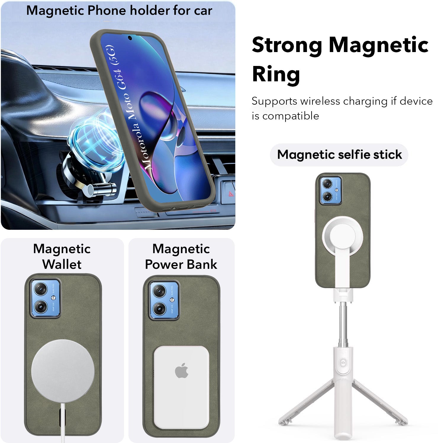 For Motorola Moto G64 5G Back Cover Case Leather Finish (MagSafe Compatible Wireless Charging | Soft Touch | Camera Bump Protection)