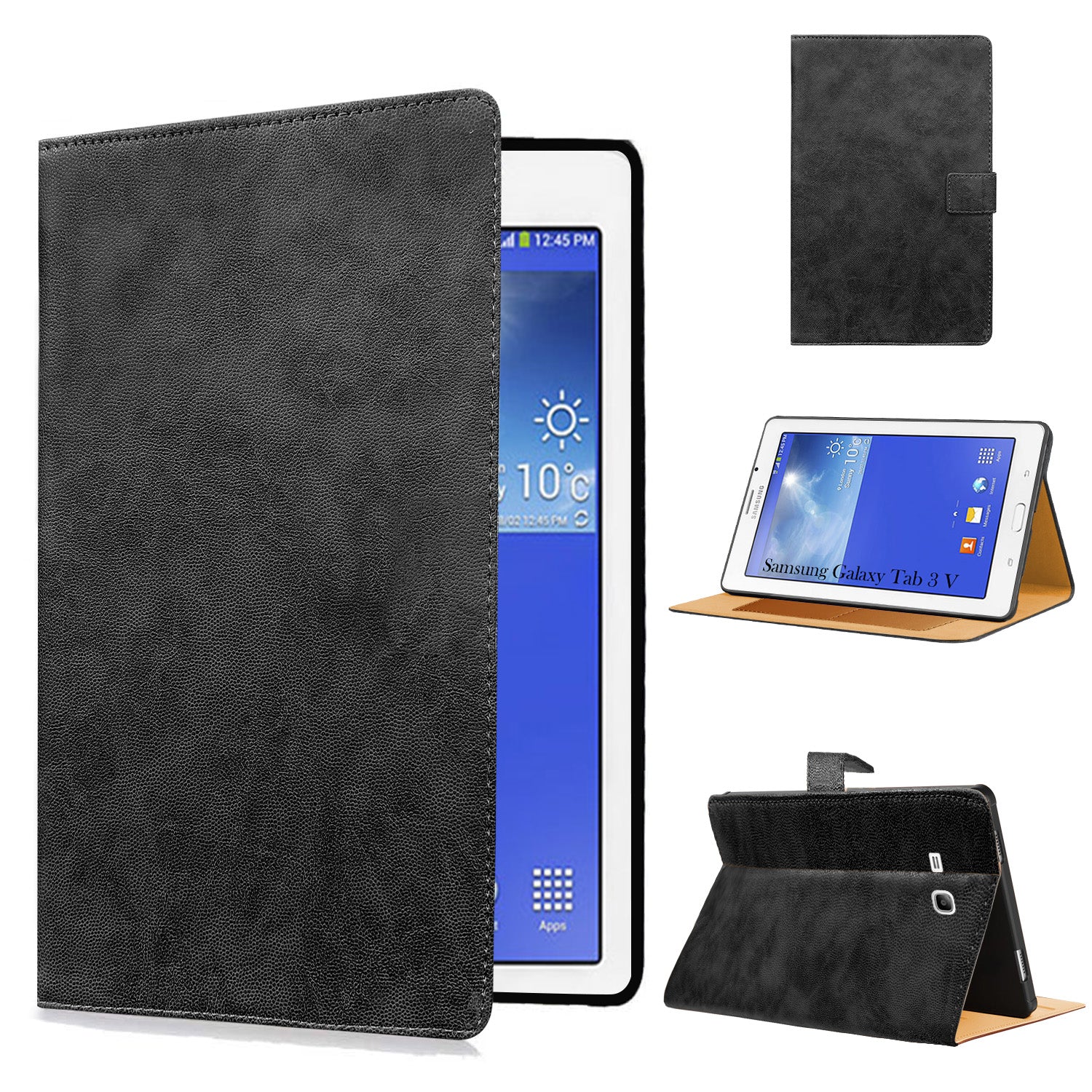 For Samsung Galaxy Tab 3V T116 7 Inch SM-T116/T116BU/T116NQ/SM-T116NU/T116NY Flip Cover Folio Cover (PU Leather | Multi-Angle Smart Stand | Card Storage Slots | Silicone Back Pouch)