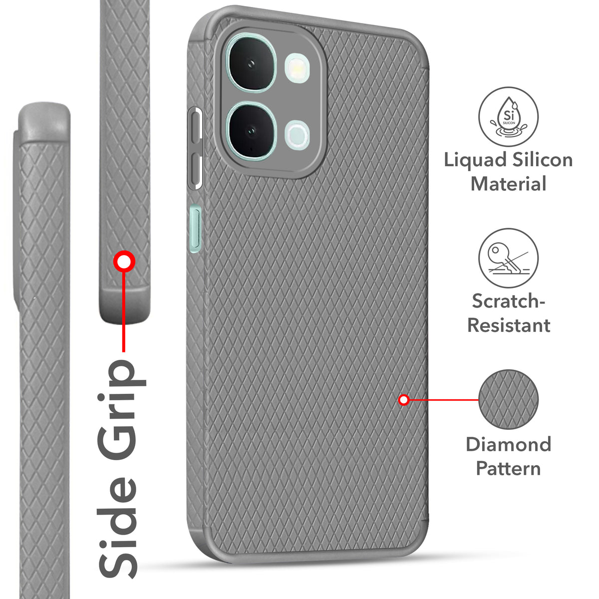 For iQOO Z11x | iQOO Z11xa Back Cover Case Liquid Silicone (Camera Protection | Side Grip Texture | Soft and Flexible)
