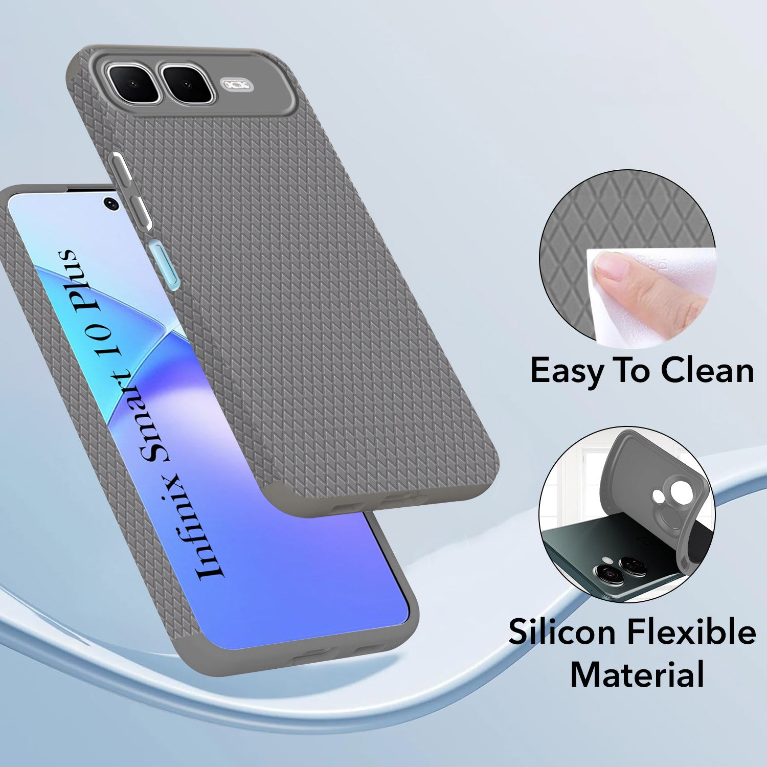 For Infinix Smart 10 Plus Back Cover Case (Camera Protection | Side Grip Texture | Soft and Flexible)