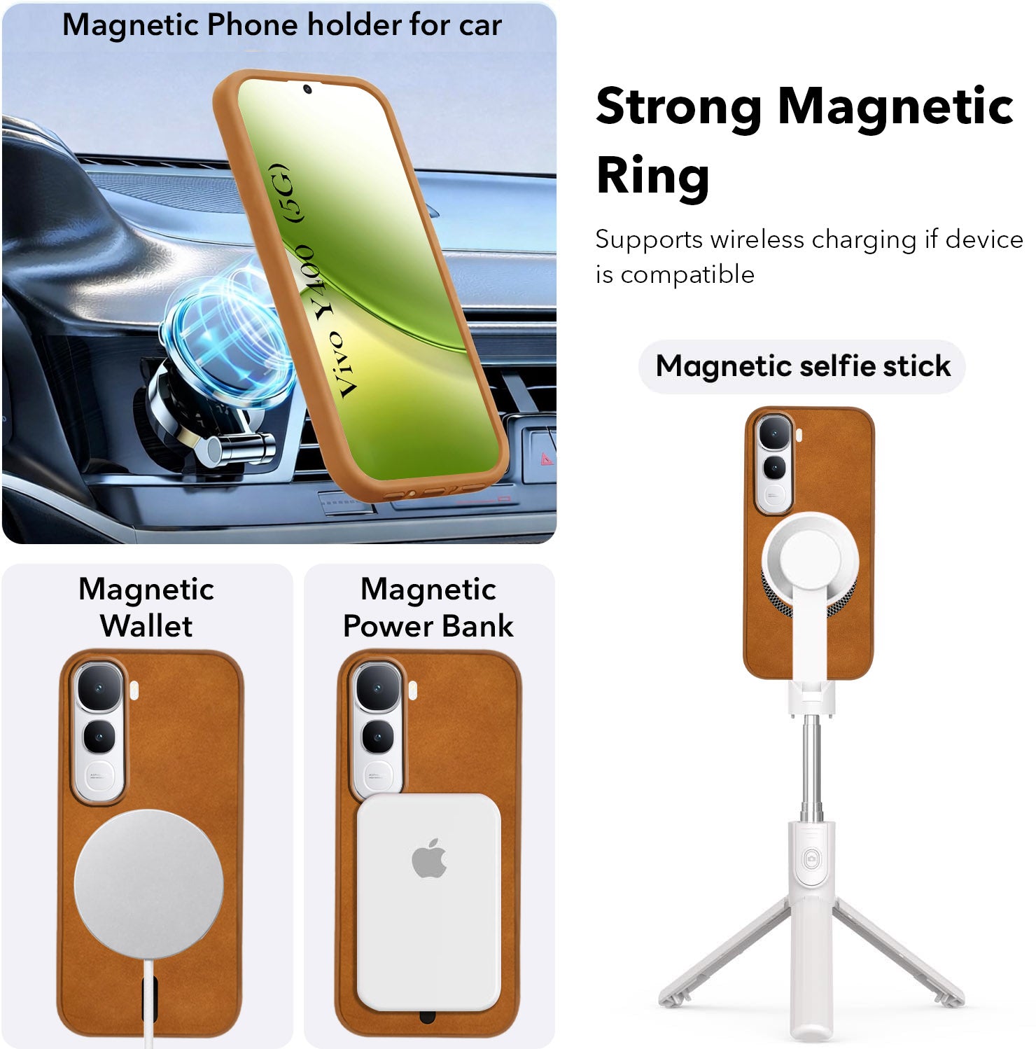 For Vivo Y400 Back Cover Case Leather Finish (MagSafe Compatible Wireless Charging | Soft Touch | Camera Bump Protection)
