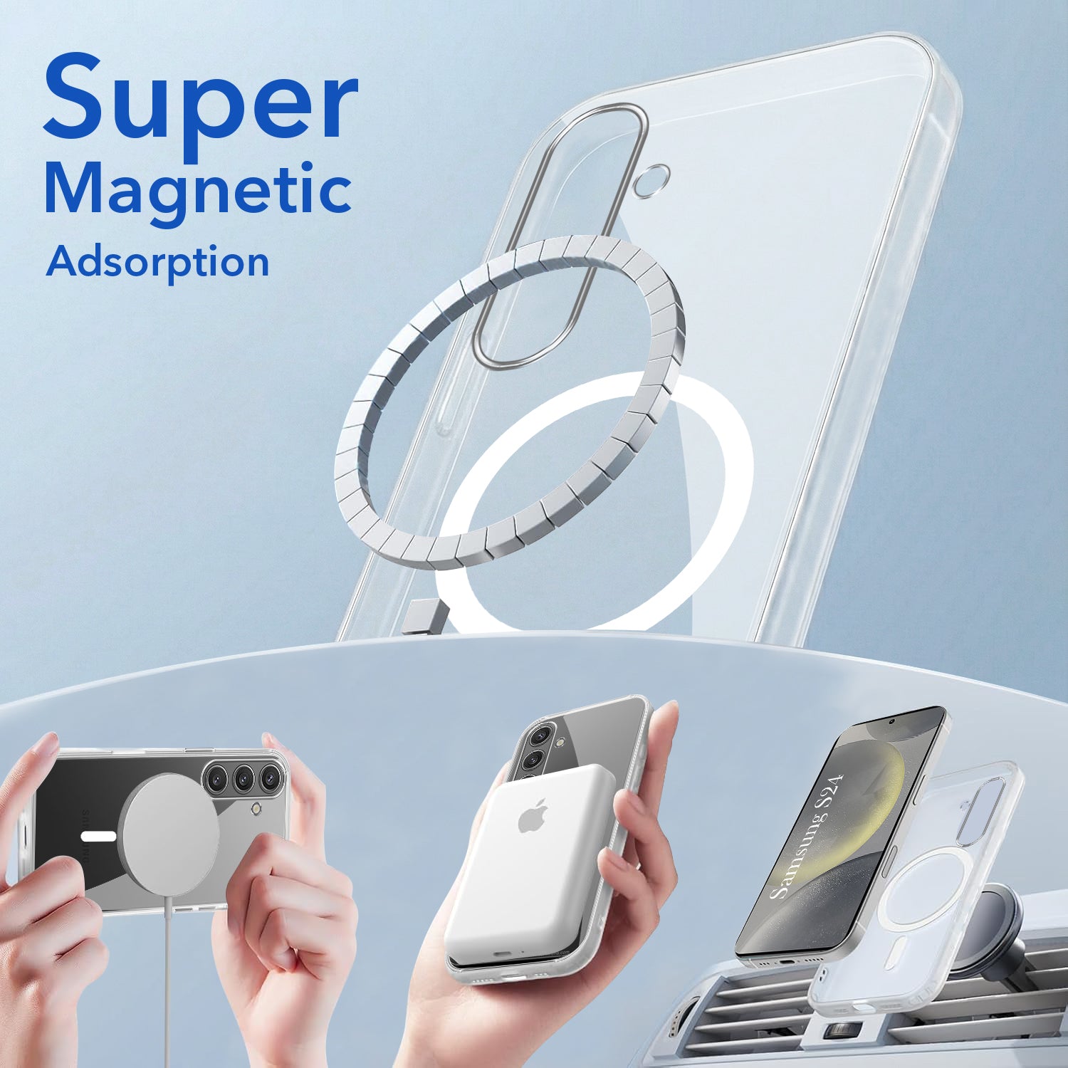 For Samsung Galaxy S24 Back Cover Case Lifetime Anti-Yellow MagSafe Compatible Clear (Sleek Hard Crystal | Shockproof and Camera Protection)