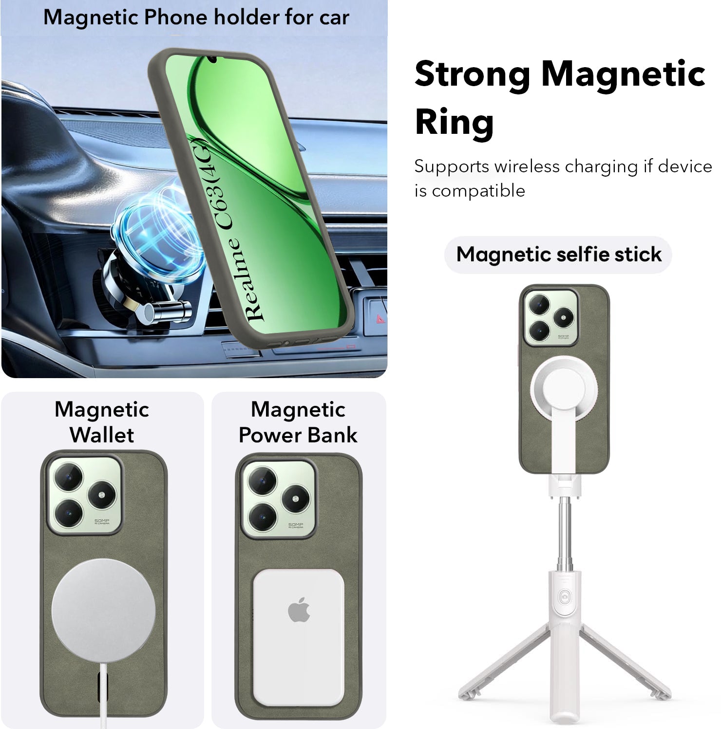 For Realme C63 4G Back Cover Case Leather Finish (MagSafe Compatible Wireless Charging | Soft Touch | Camera Bump Protection)