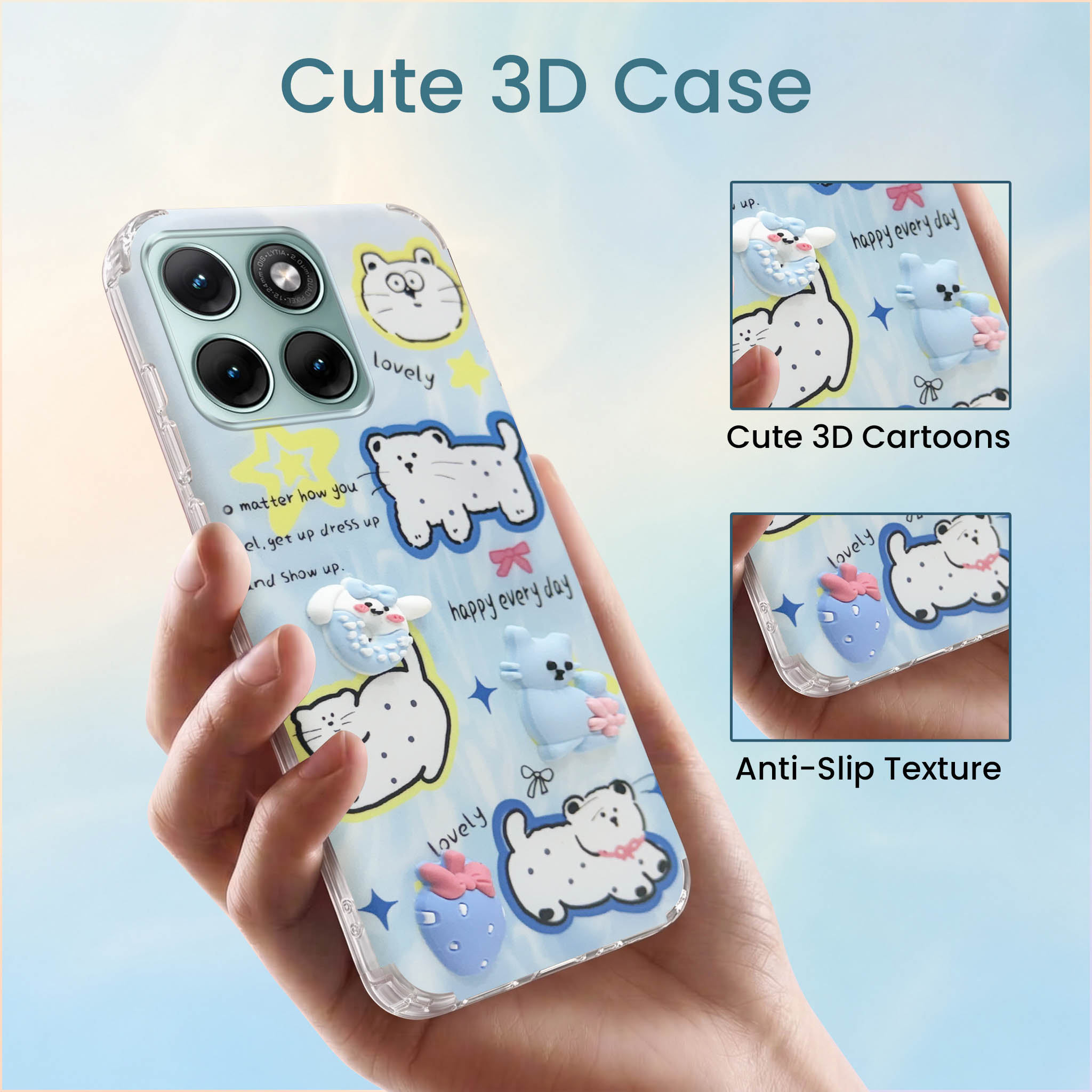 For Motorola Moto Edge 70 Fusion Back Cover Case (3D Cute Cartoons | Hard Back Side Soft | Matte Premium Finish | HD Printing)