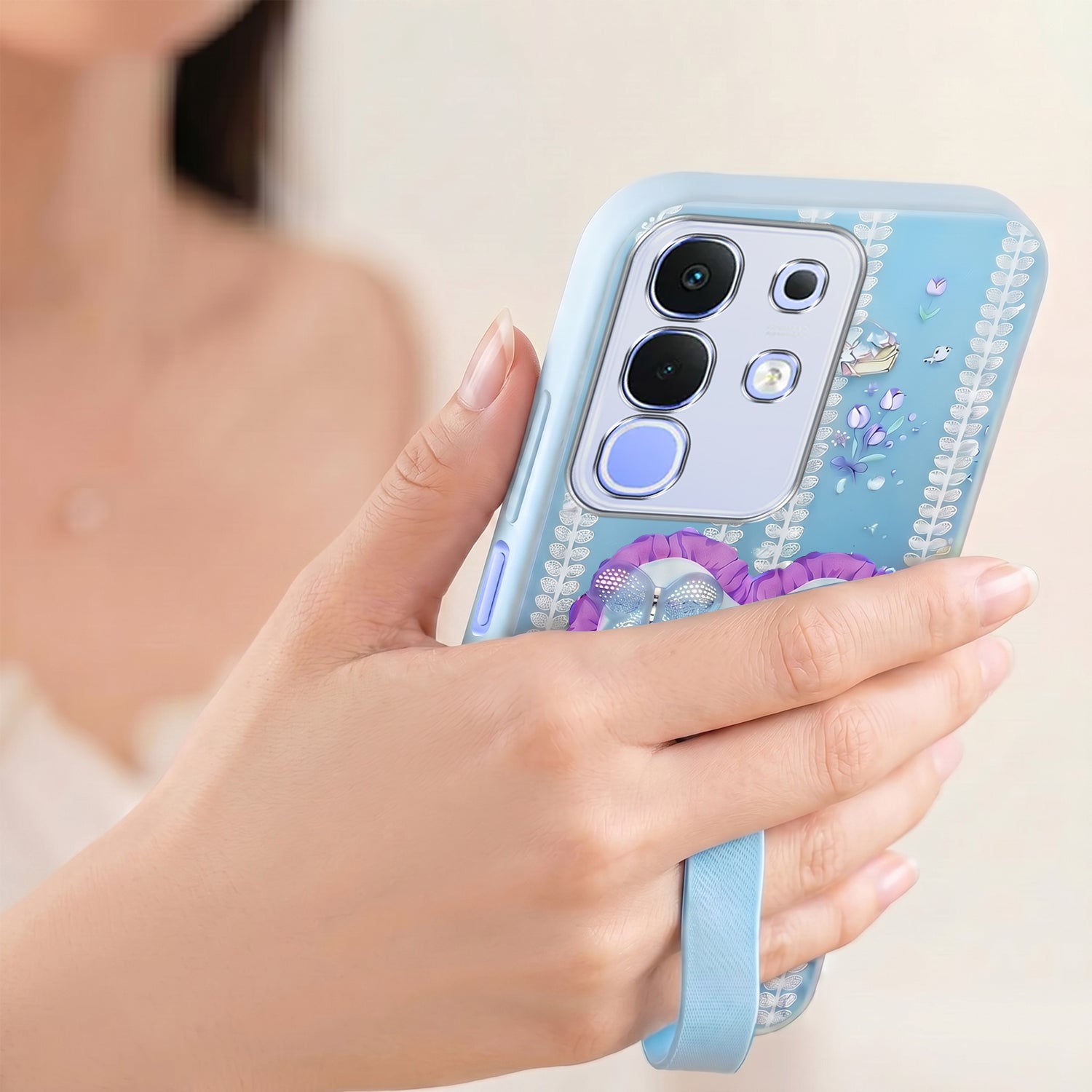 For Vivo iQOO Z10x Back Cover Case (3D Cute Heart Strap Holder | Camera Protection | Designer Girls Print)